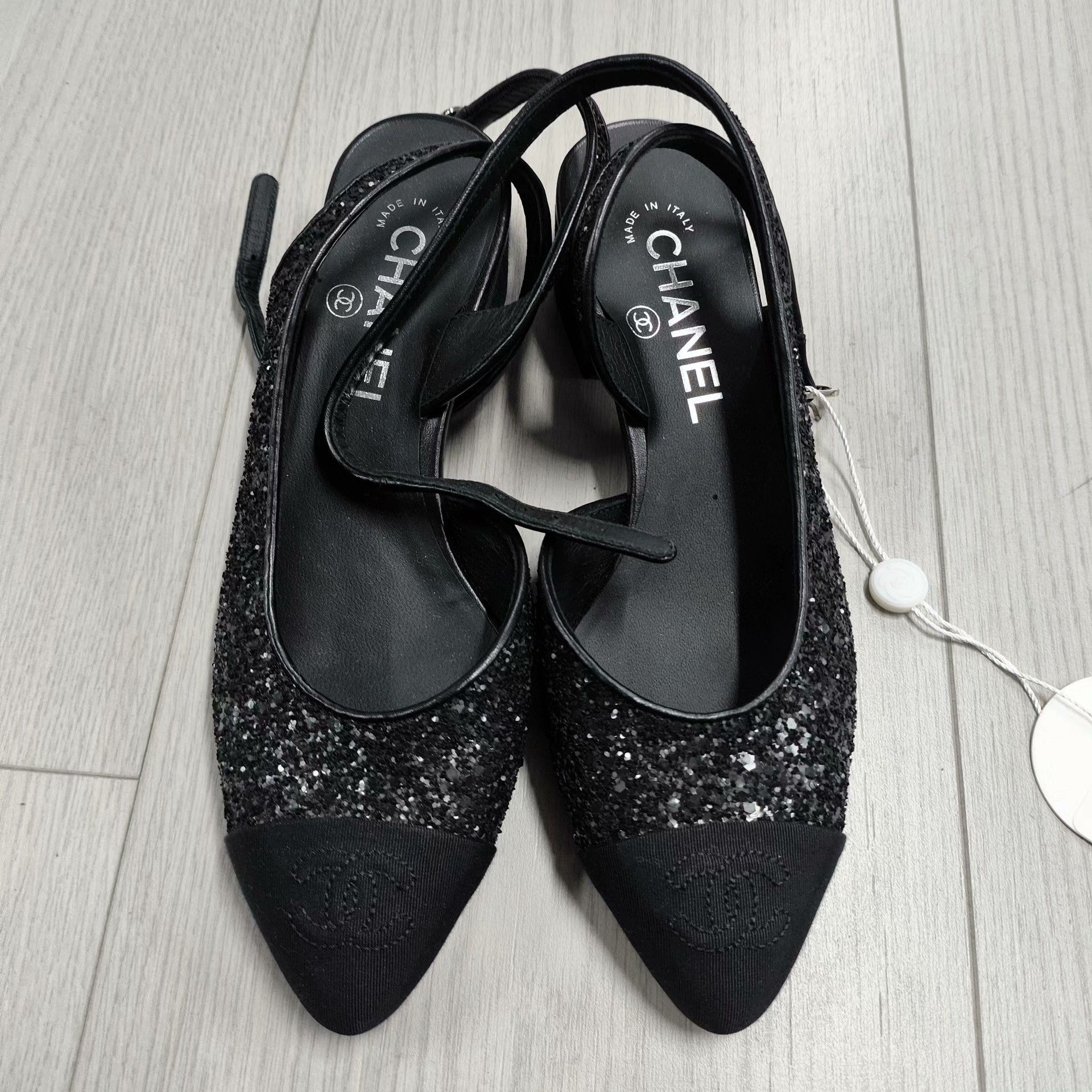 Chanel Chanel Black Rhinestone Low-Heeled Shoes Size US 5.5 / IT 35.5 - 1 Thumbnail