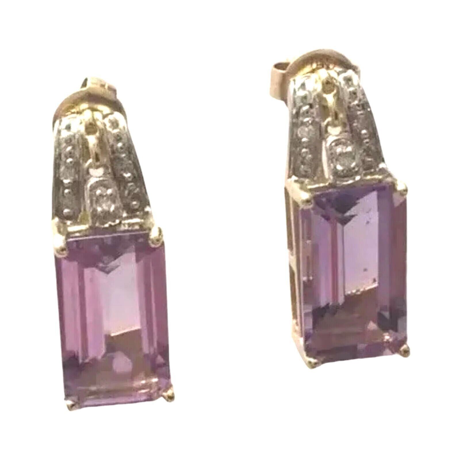 The Unbranded Brand Vintage Amethyst & Diamond Stud Earrings 10k Yellow Gold Size ONE SIZE - 1 Thumbnail