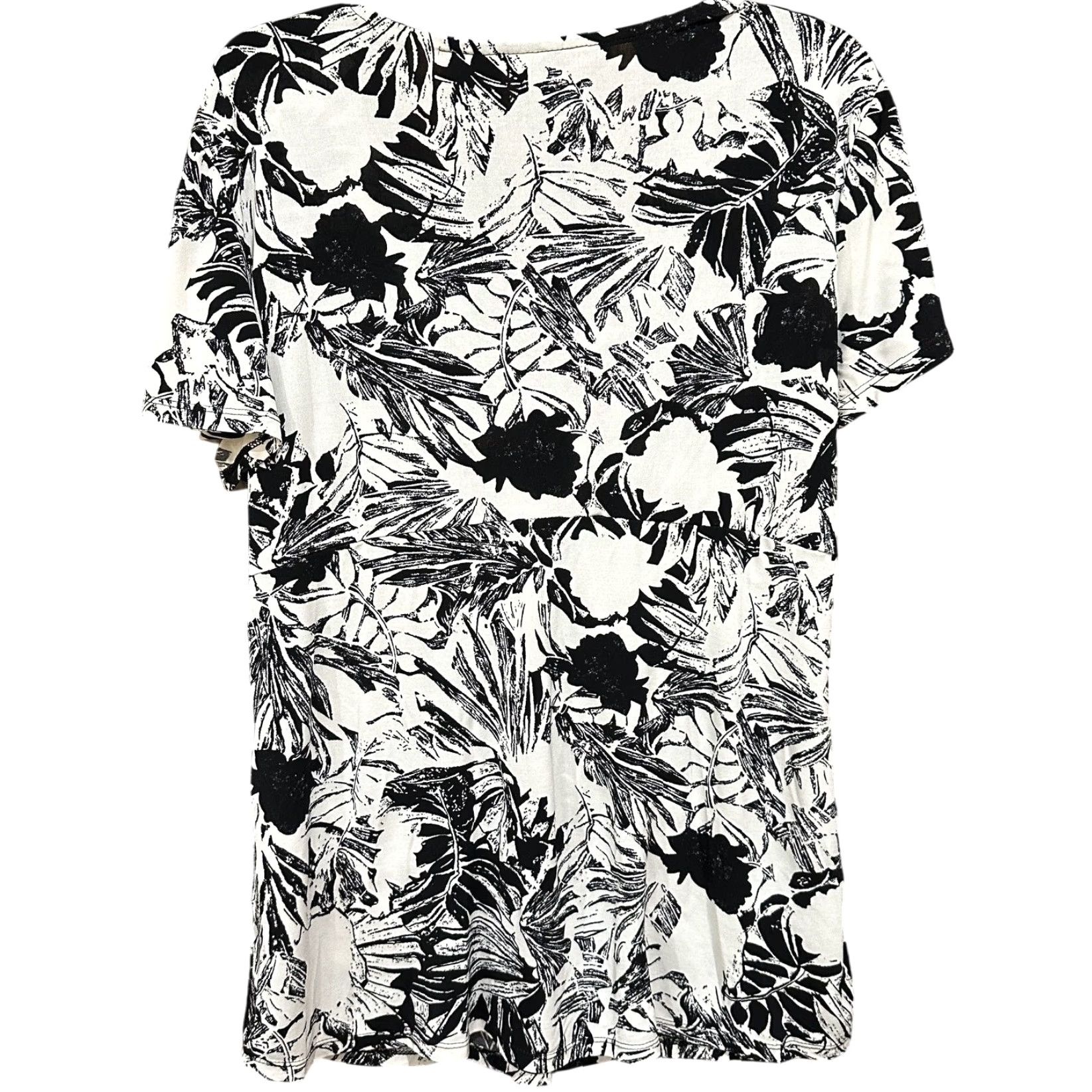Vintage Daisy Fuentes Blouse Womens XL Black White Floral Twist Front Stretch Top Tunic V-Neck Flutter Sleeve Pullover Casual Short Sleeve Size XL / US 12-14 / IT 48-50 - 3 Thumbnail
