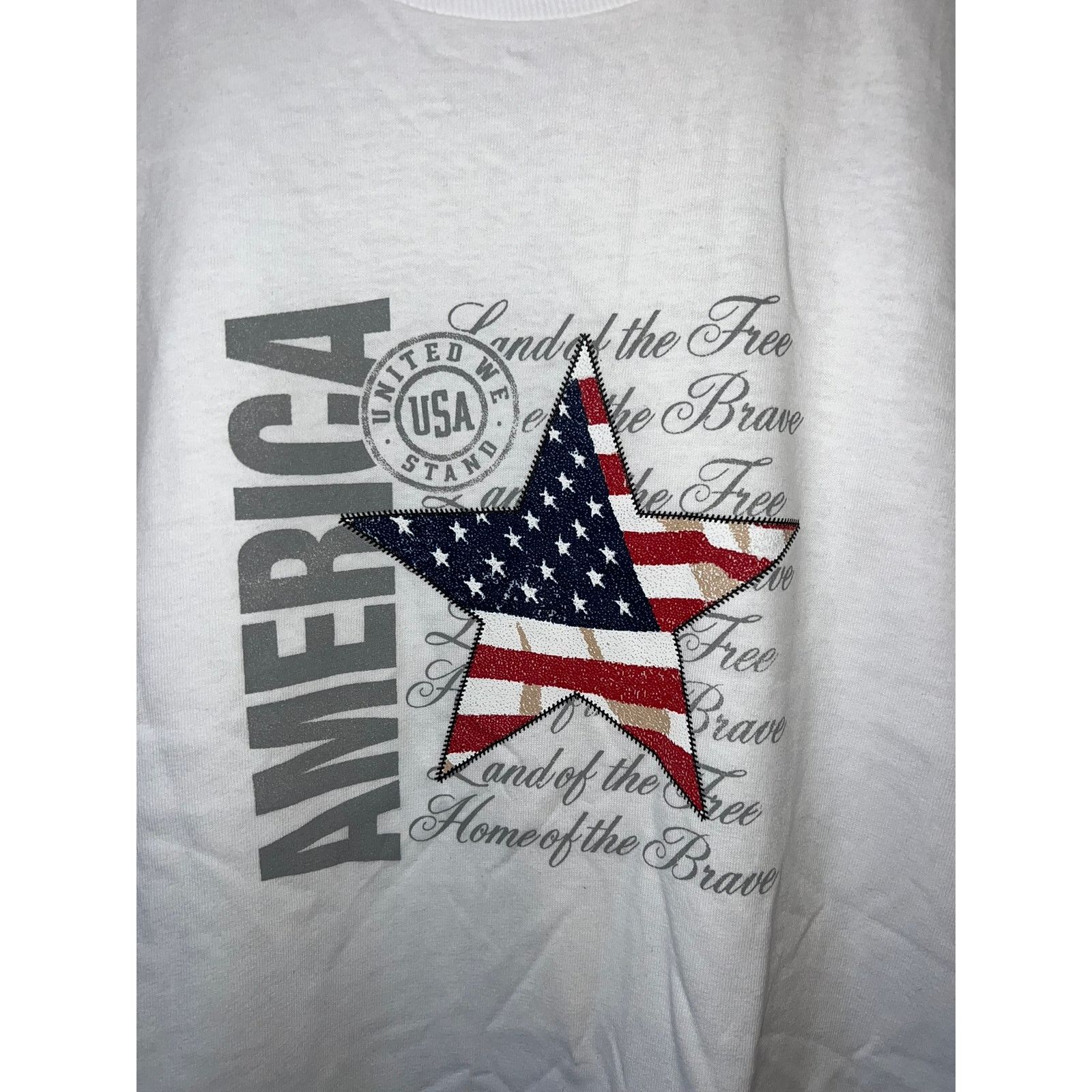 Jerzees Vintage Patriotic American The Free The Brave White M Shirt Size US M / EU 48-50 / 2 - 2 Thumbnail
