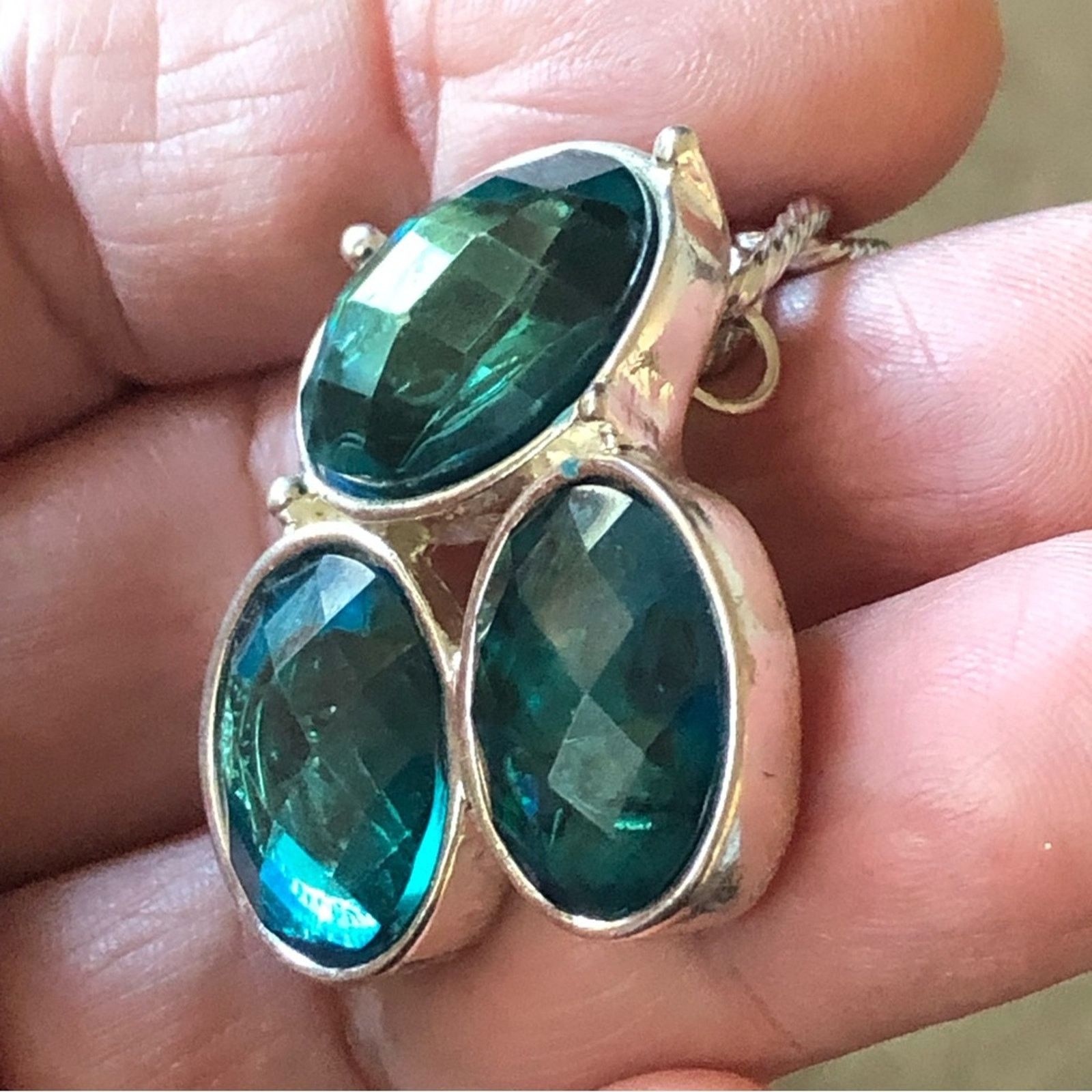 Handmade Hand crafted faceted peacock blue link chain necklace Size ONE SIZE - 10 Thumbnail