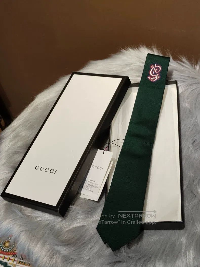 Gucci Gucci Embroidered dark green tie Size ONE SIZE - 1 Thumbnail