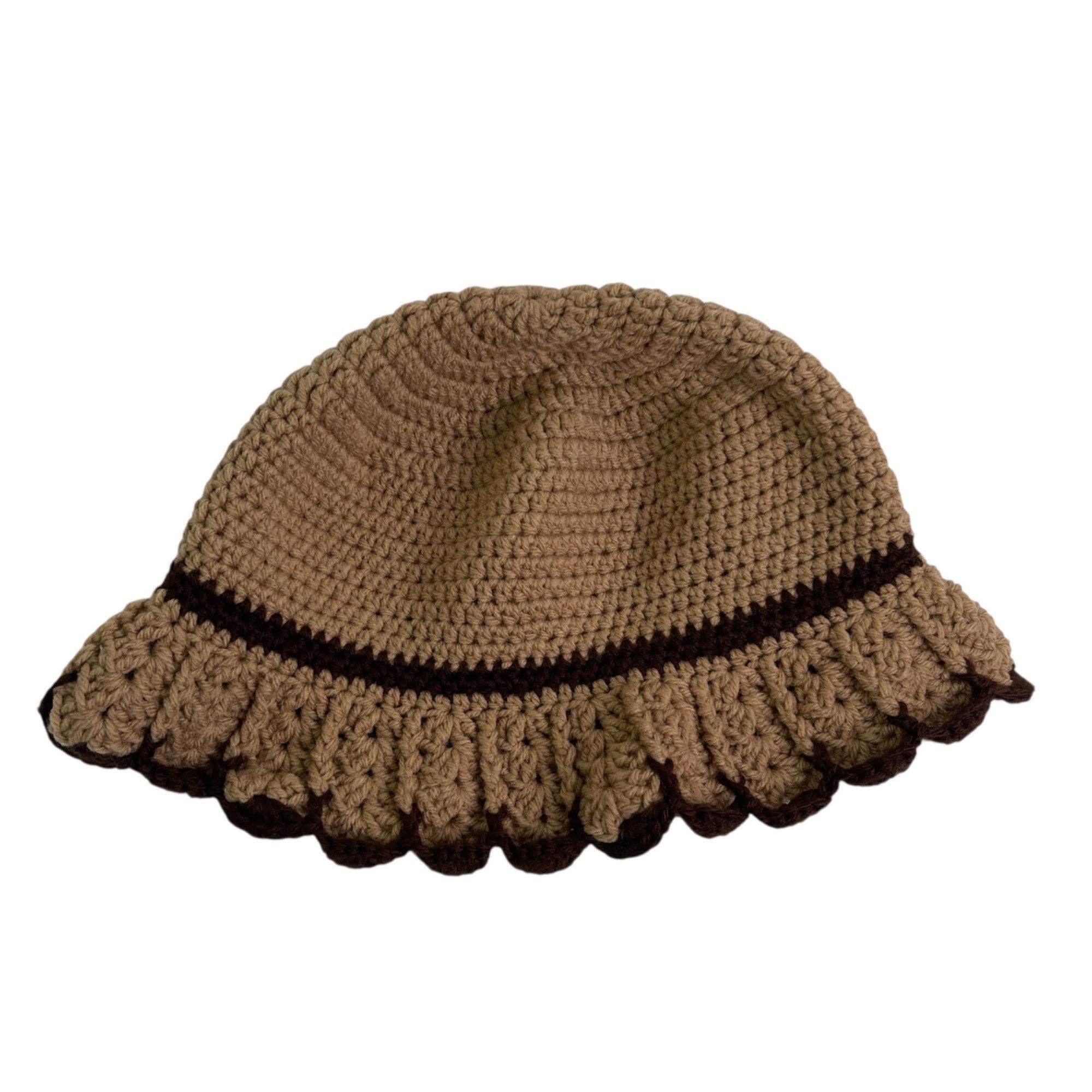 Handmade Crochet Bucket Hat Retro Cloche Style Tan and Brown Handmade Size ONE SIZE - 5 Thumbnail