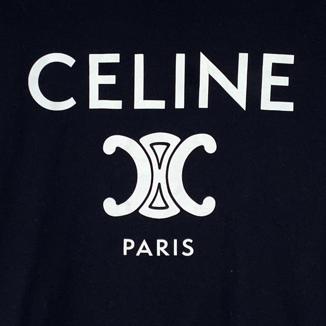 Celine Celine Black Triomphe Printed Cotton Crew Neck T-Shirt K26WX Size M / US 6-8 / IT 42-44 - 4 Thumbnail