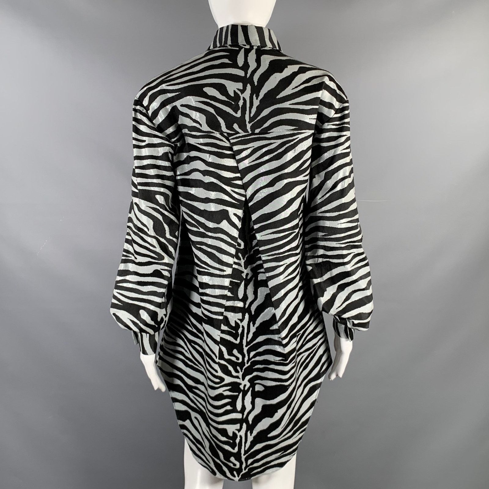Prabal Gurung PRABAL GURUNG Size S Black Silver Animal Print Long Shirt Size S / US 4 / IT 40 - 4 Thumbnail