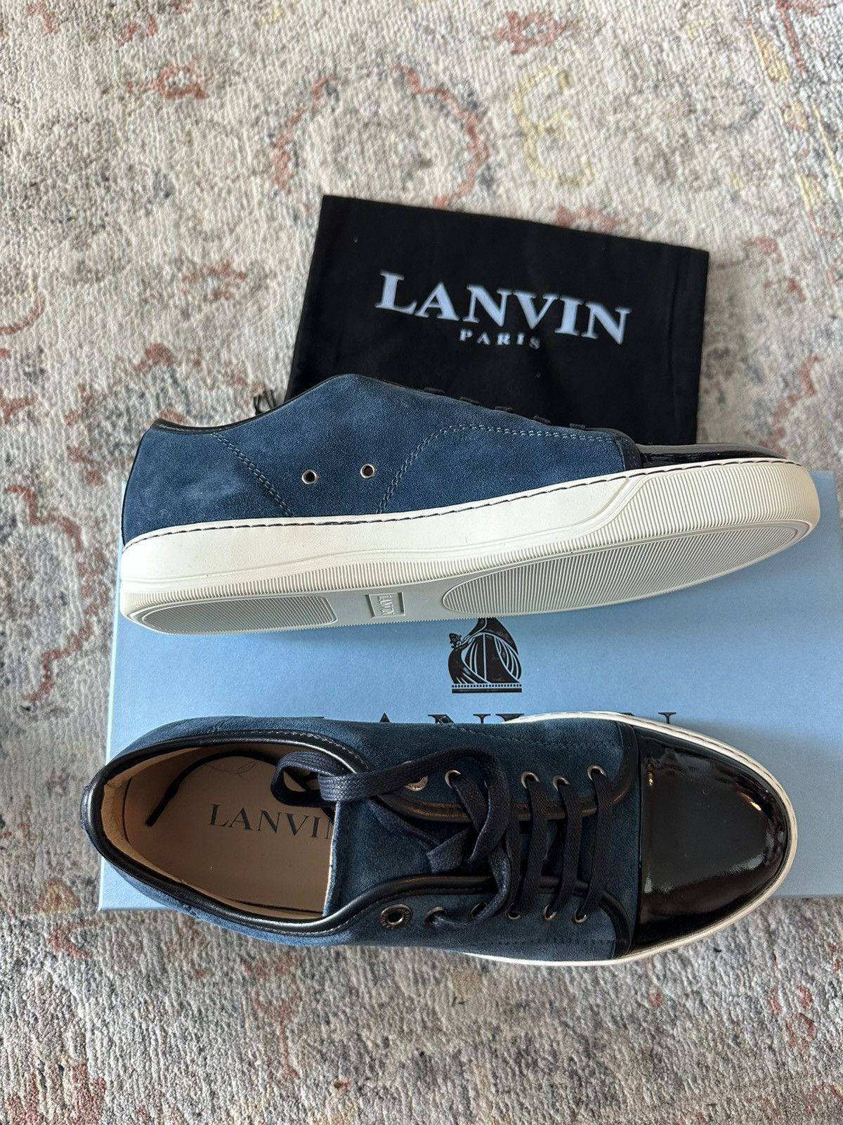 Lanvin Lanvin Men's Patent-Toe Suede Sneaker, Dark Turquoise Size US 8 / EU 41 - 8 Thumbnail