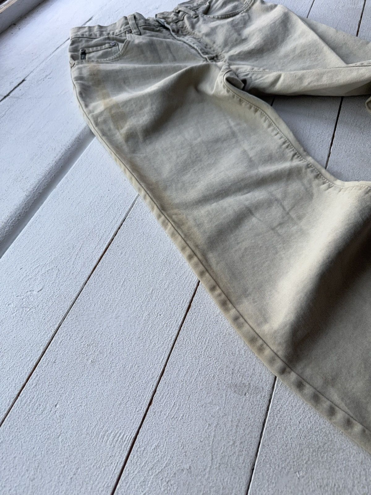 Armani Vintage 90s Distressed Armani Jeans Beige Straight Fit Pant Size US 33 - 12 Thumbnail