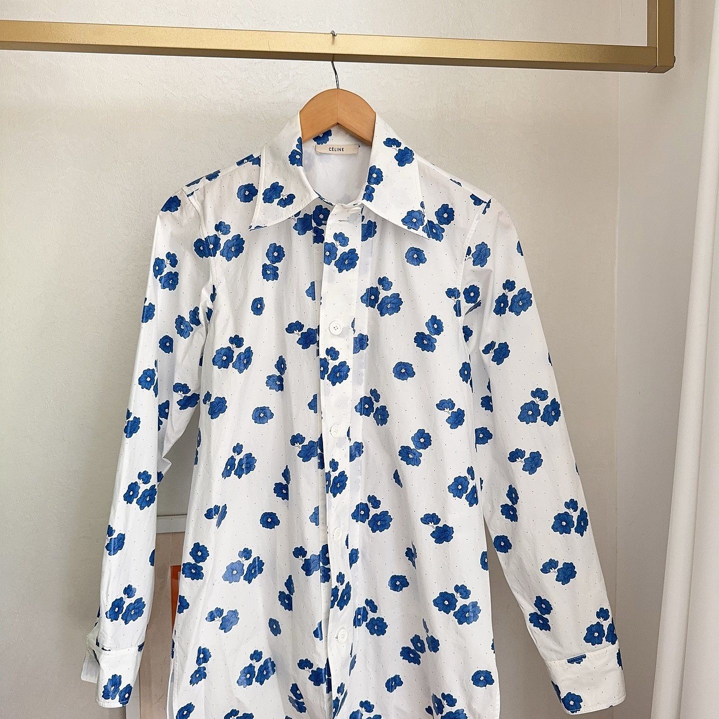 Celine Celine Blue Floral Print Button Up Shirt Size 34 Size XS / US 0-2 / IT 36-38 - 1 Thumbnail