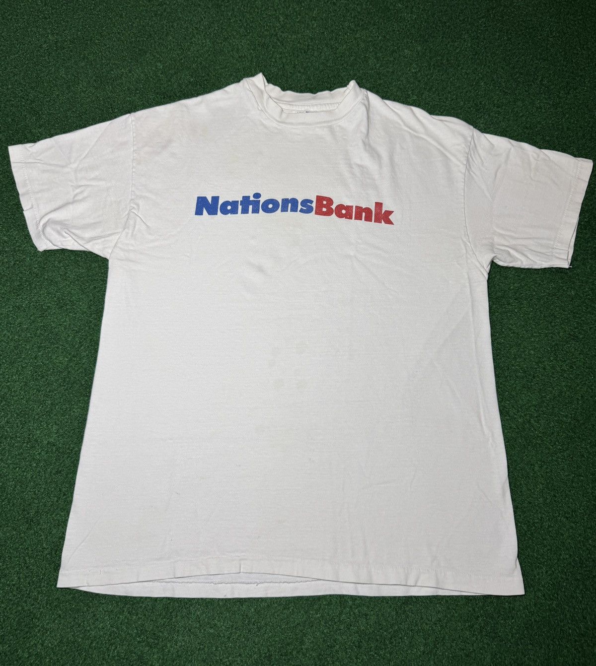 Hanes × Vintage Vintage 90s Nations Bank Promo Single Stitch White T Shirt Size US L / EU 52-54 / 3 - 1 Thumbnail