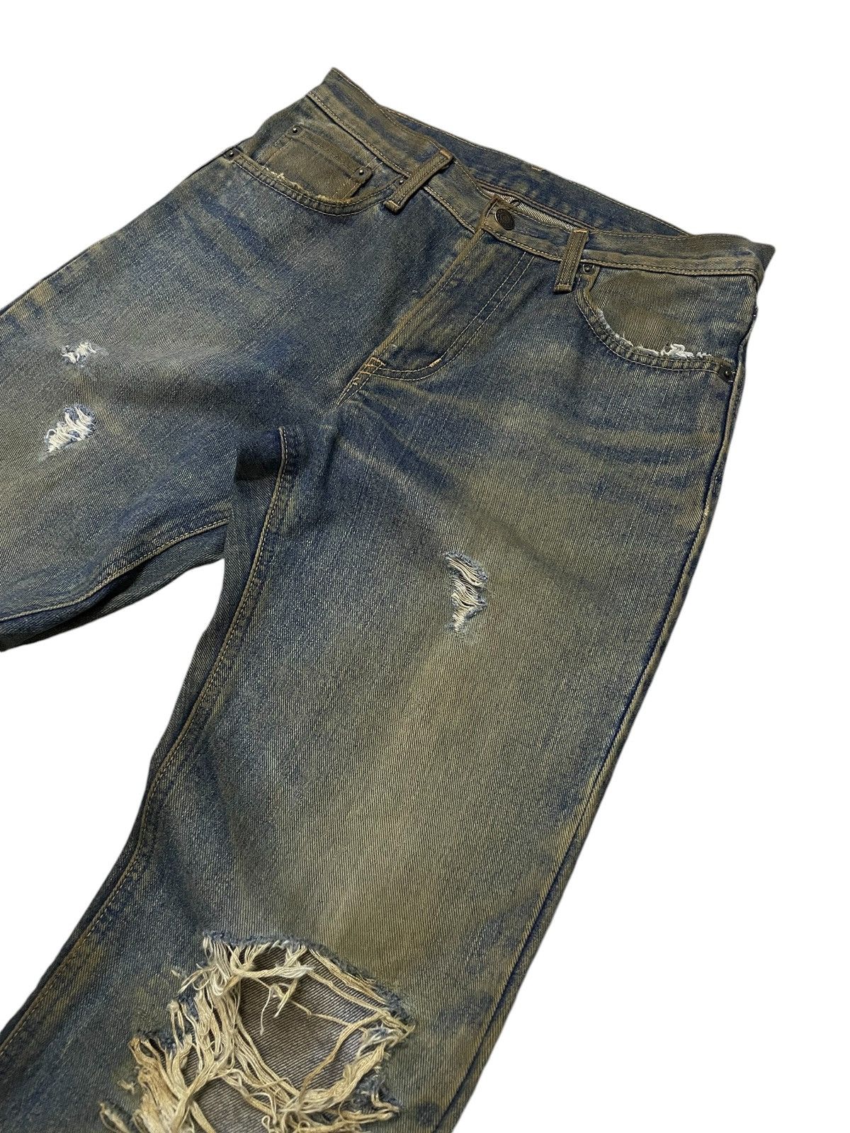 Edwin × GOSTAR DE FUGA × Hysteric Glamour Vintage Edwin 403 Mud Wash Distressed Straight Jeans Size US 29 - 3 Thumbnail