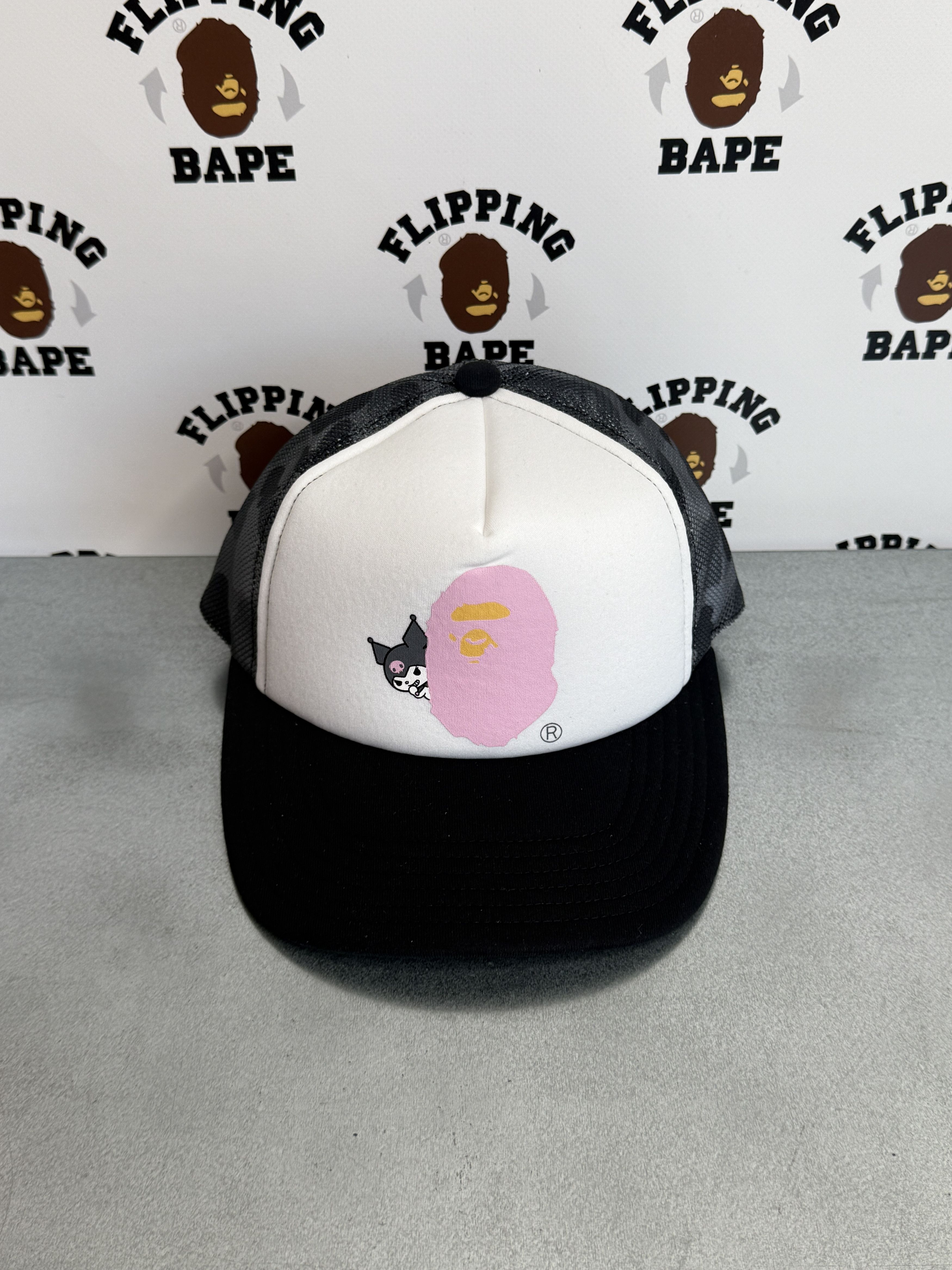 BAPE X KUROMI ABC CAMO MESH CAP