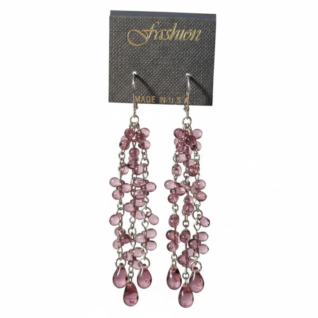 Other Earrings 3" NEW Drop Dangle Purple Teardrop Silver Rhodium Size ONE SIZE - 4 Thumbnail
