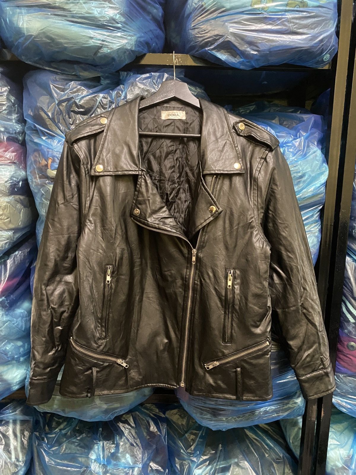 Other Vintage 2011 DORA Black Leather Biker Jacket Quilted Lining Size US S / EU 44-46 / 1 - 2 Thumbnail