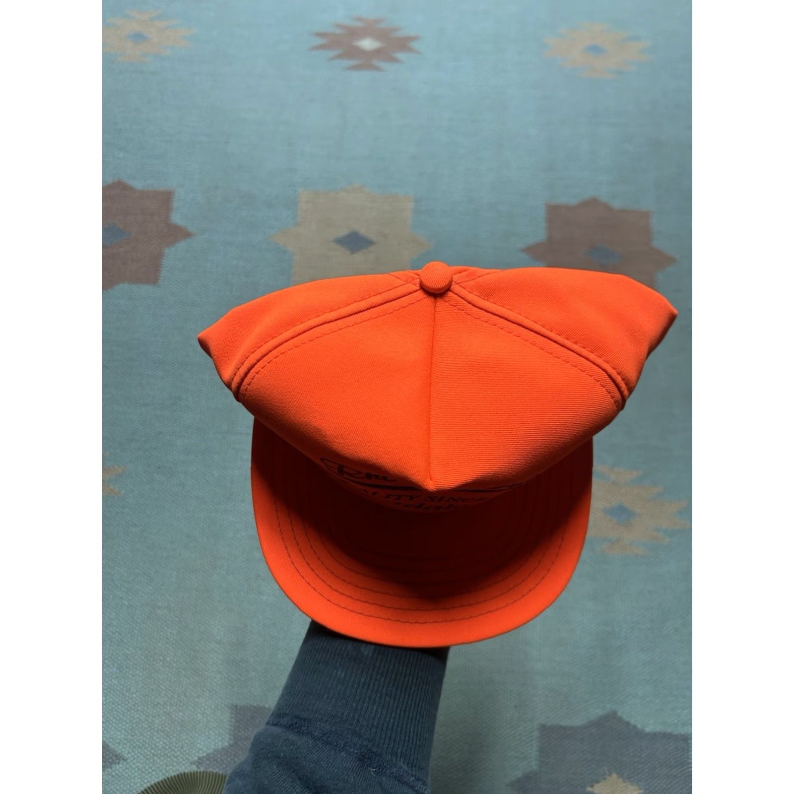 RHODE VINTAGE 80s 90s snapback hat cap Rhodes Inc blaze orange USA Adjustable Mens Hat Size 44L - 3 Thumbnail