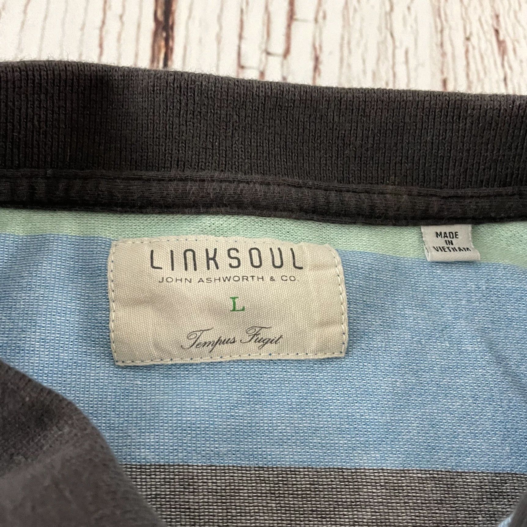 Vintage Linksoul Striped Short Sleeve Golf Polo Shirt Men's Large Green Blue Size US L / EU 52-54 / 3 - 2 Thumbnail