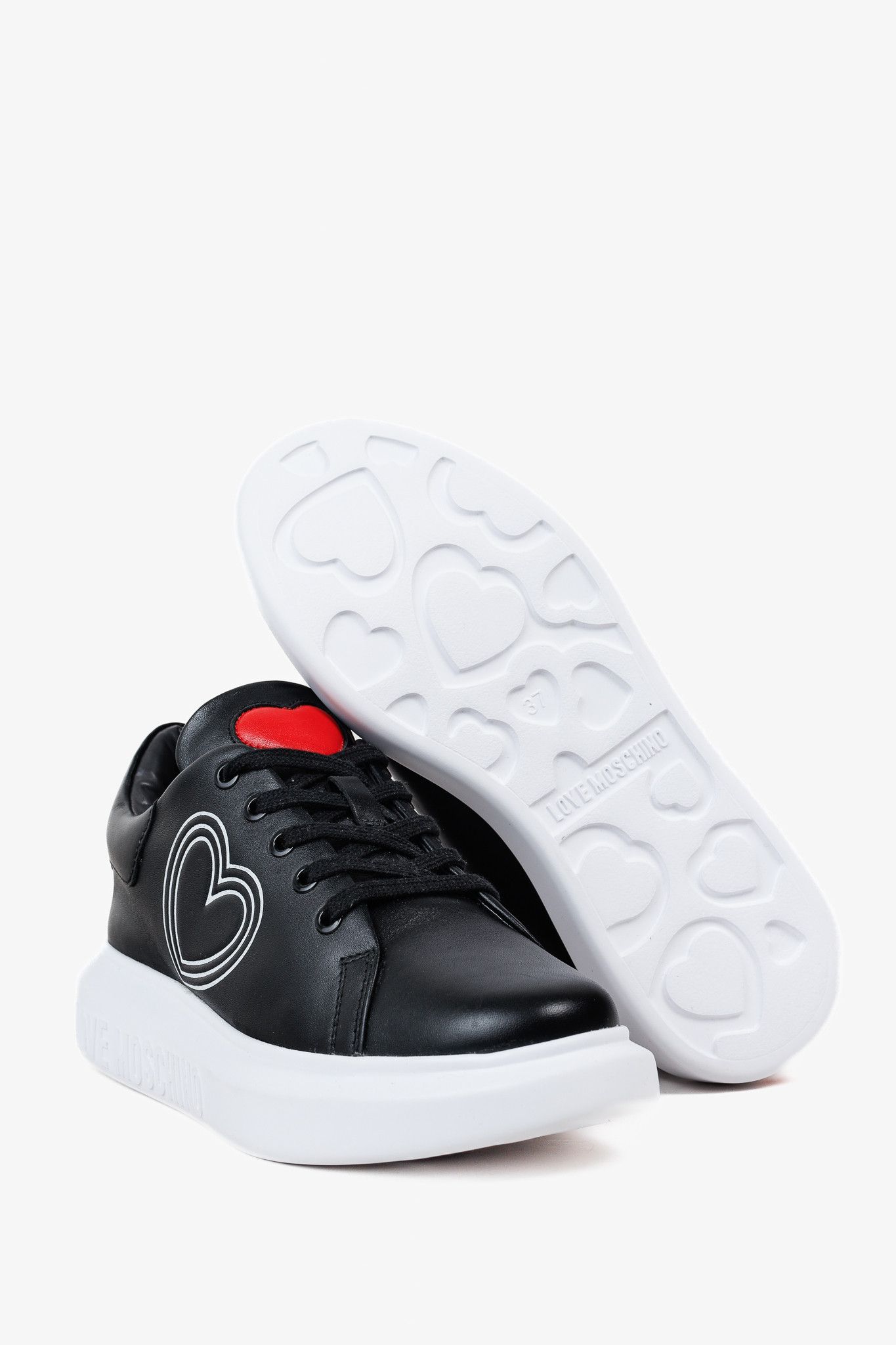 Love Moschino Love Moschino Logo & Hearts Black PU Leather Sneakers Size US 6.5 / IT 36.5 - 4 Thumbnail