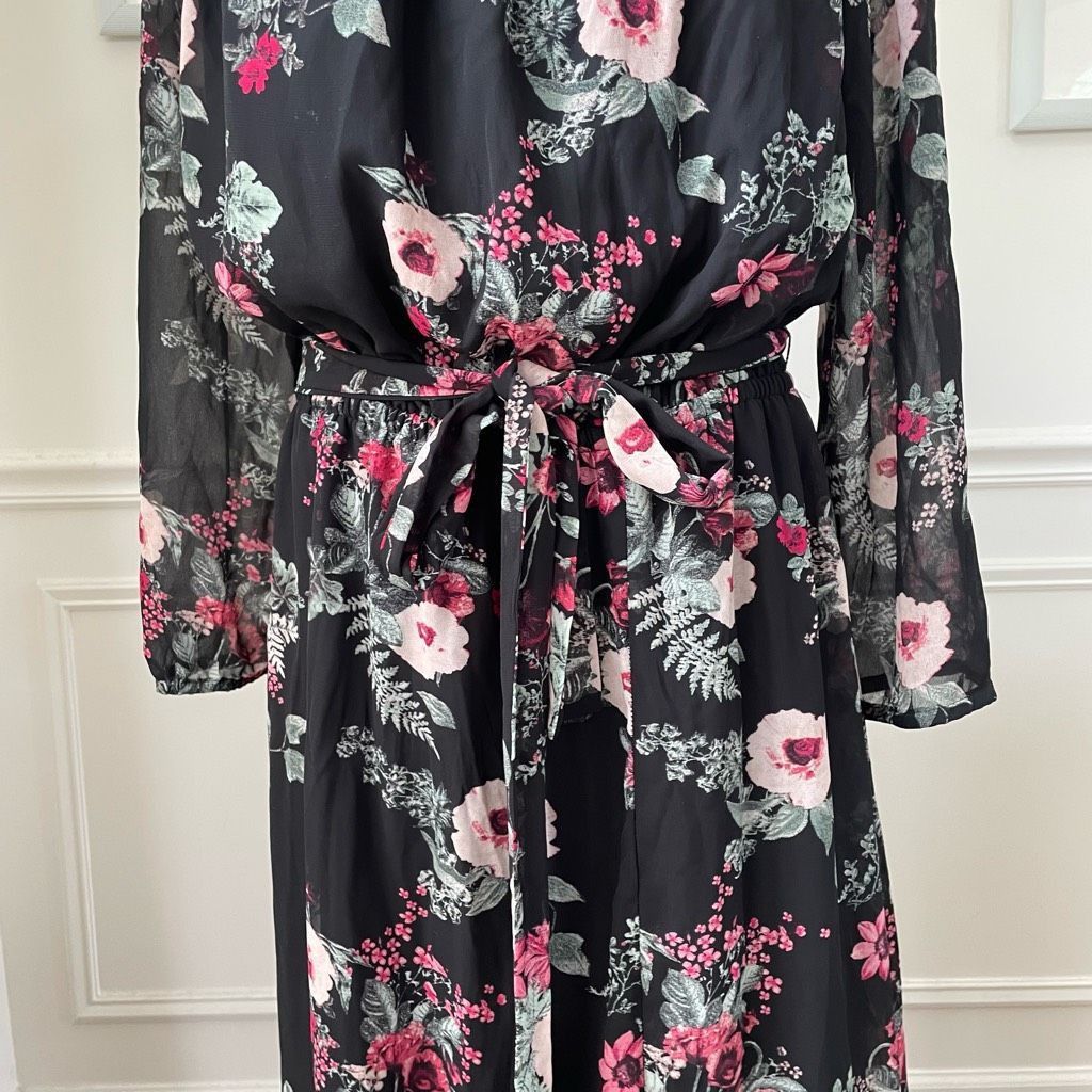 Other Jones Studio Chiffon Floral Maxi Dress Black Pink 16 Size XXL / US 16-18 / IT 52-54 - 4 Thumbnail