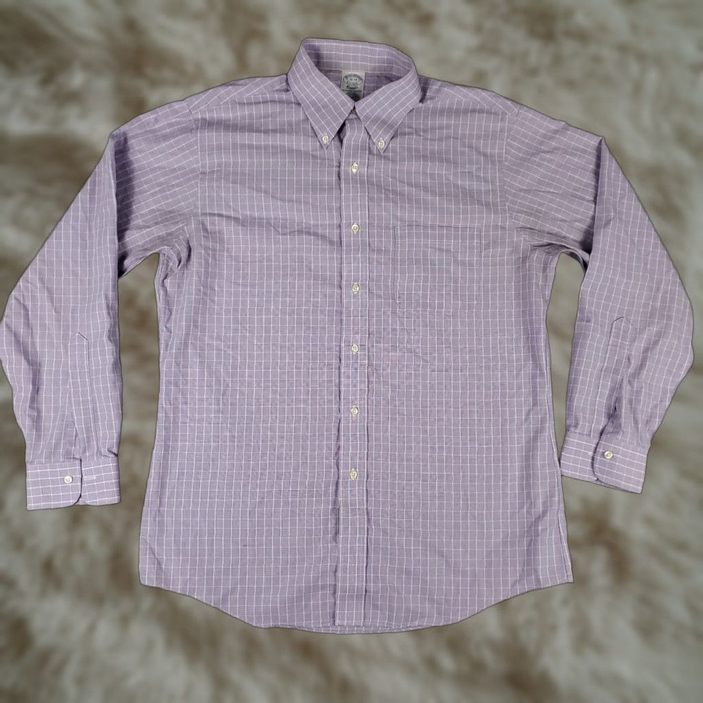 Brooks Brothers VINTAGE Brooks Brothers Dress Shirt Mens Size 16 Long Sleeve Purple Plaid Casual Business Formal Size 42R - 1 Thumbnail