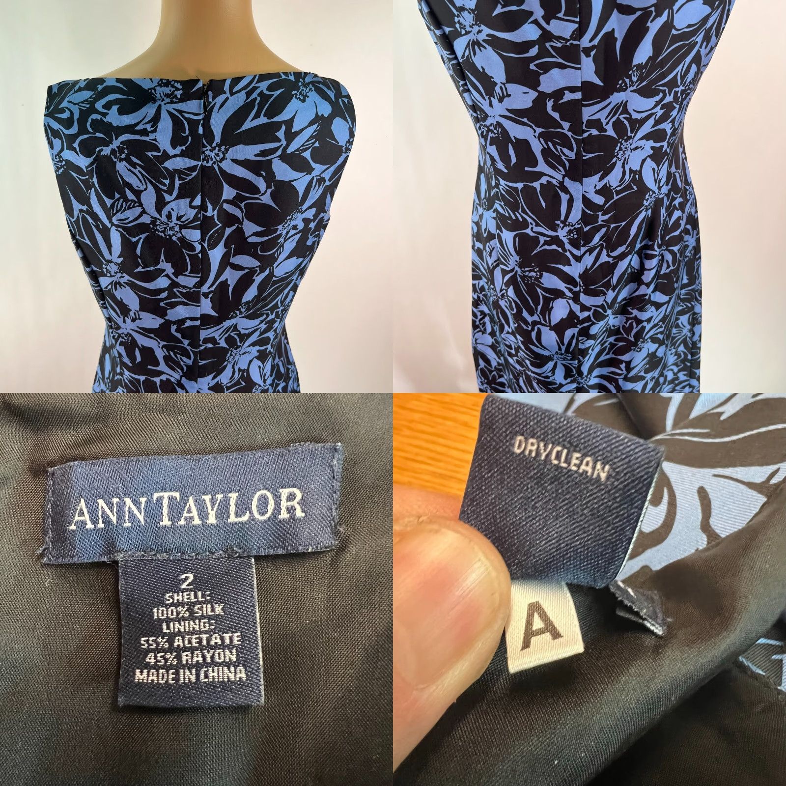Ann Taylor VINTAGE Ann Taylor Dress A-Line Midi Blue Floral Silk Lined Party Cocktail Women 2 US Womens Blue Floral Midi Dress Size XS / US 0-2 / IT 36-38 - 8 Thumbnail