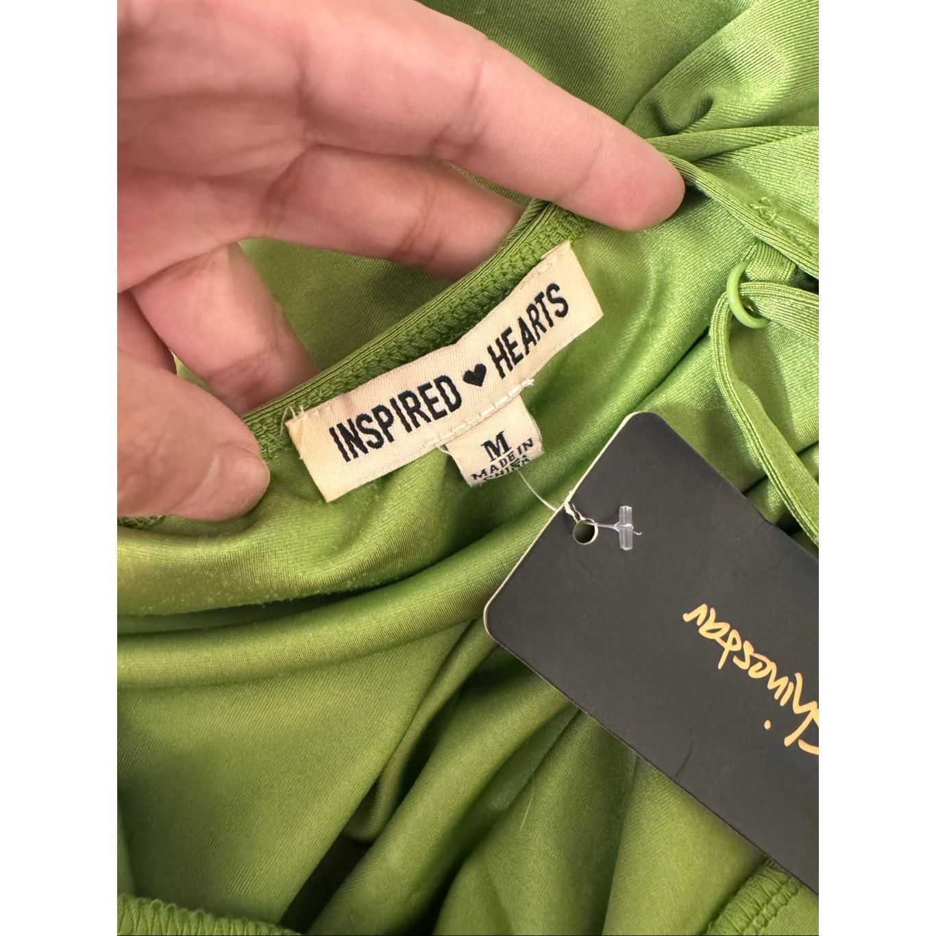 Other Inspired Hearts Green Satin Ruched Side Bodycon Dress – Size Size M / US 6-8 / IT 42-44 - 7 Thumbnail