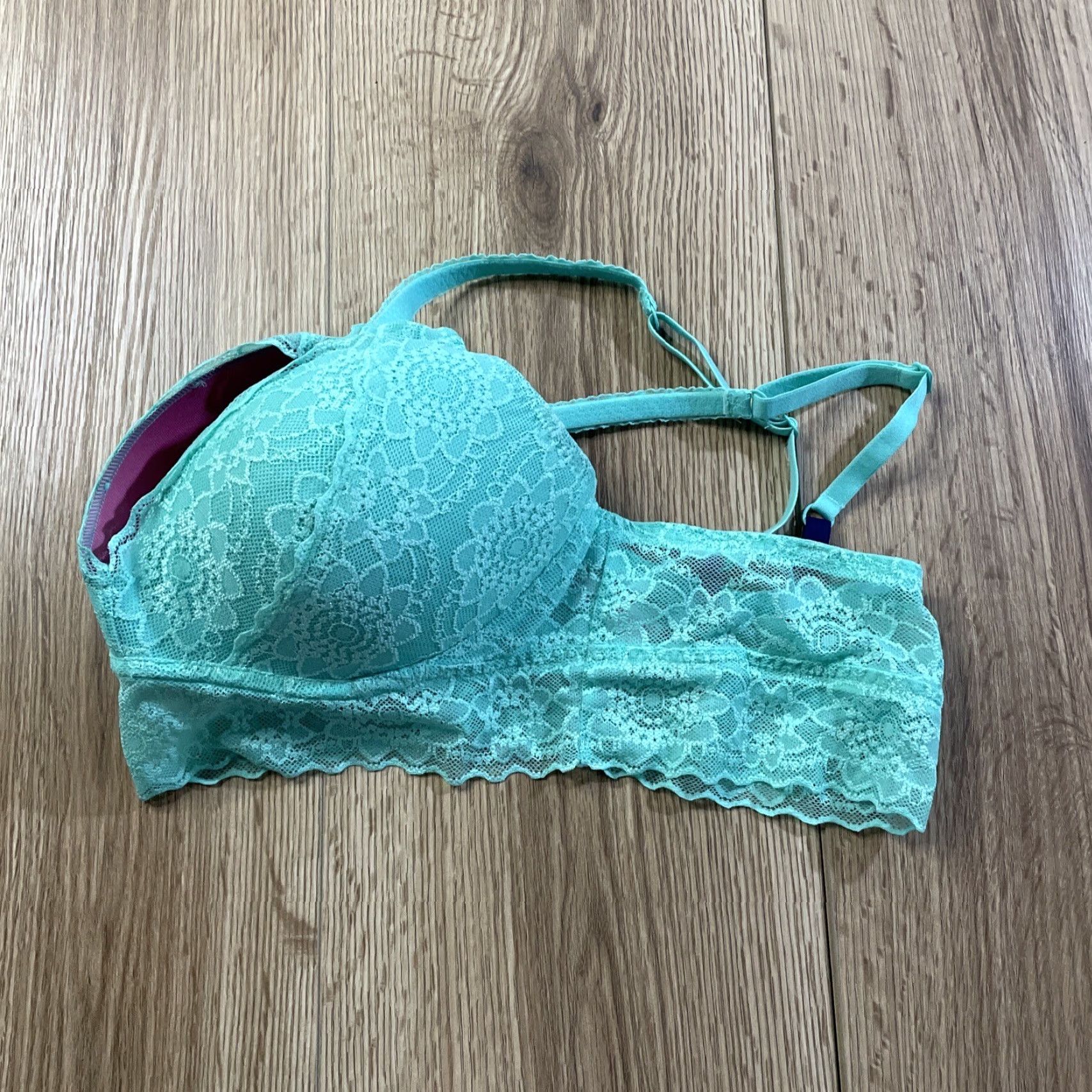Victoria's Secret Victoria's Secret PINK Green Floral Lace Bralette Women Medium M Underwired Push Up Size ONE SIZE - 5 Thumbnail