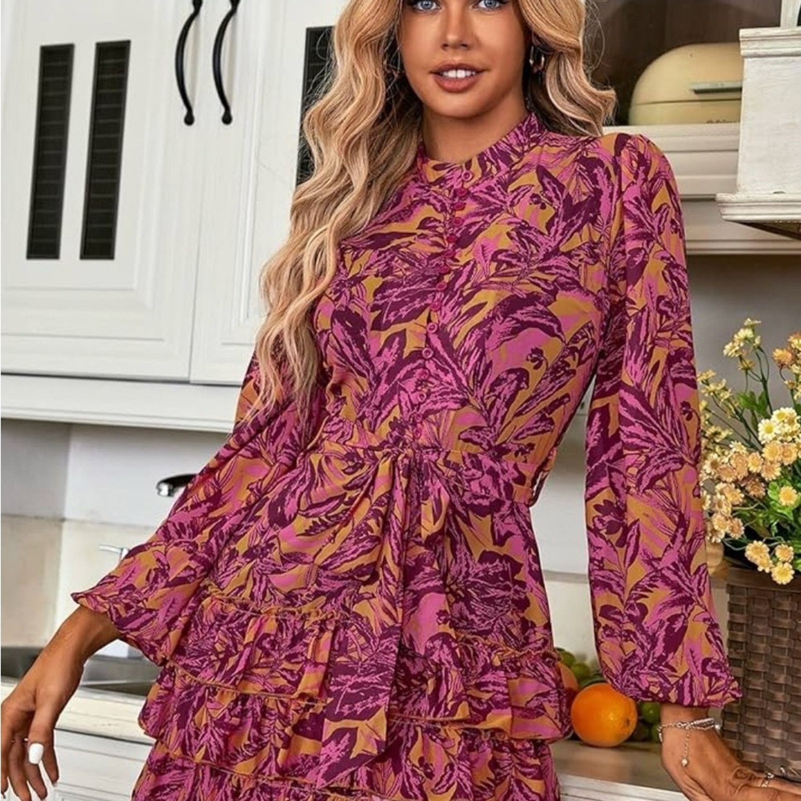 Other New Y2K Floral Ruffled long Sleeve Pink and Yellow Dress S Size S / US 4 / IT 40 - 4 Thumbnail