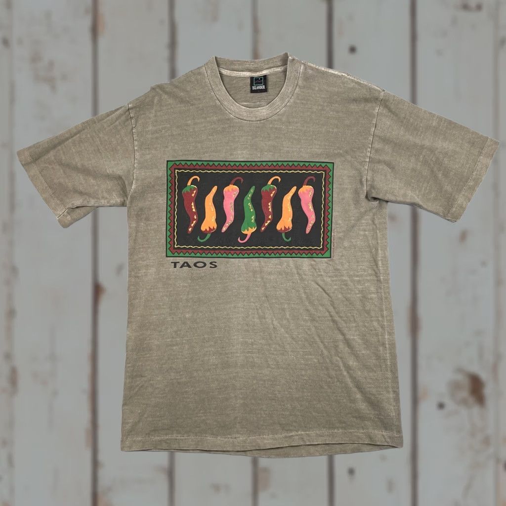 Vintage Islander T-Shirt Adult Large Gray 1993 Usa Taos Nm Chile Graphic Single Stitch Mens, Men's
