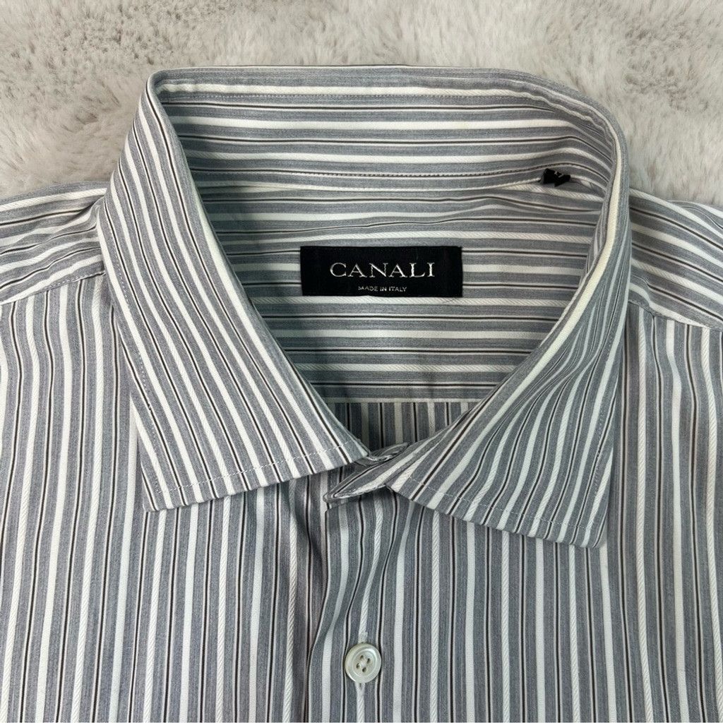 Canali Canali Classic Gray Pinstripe Dress Shirt Mens Size 43 / 17 Size 48L - 2 Thumbnail