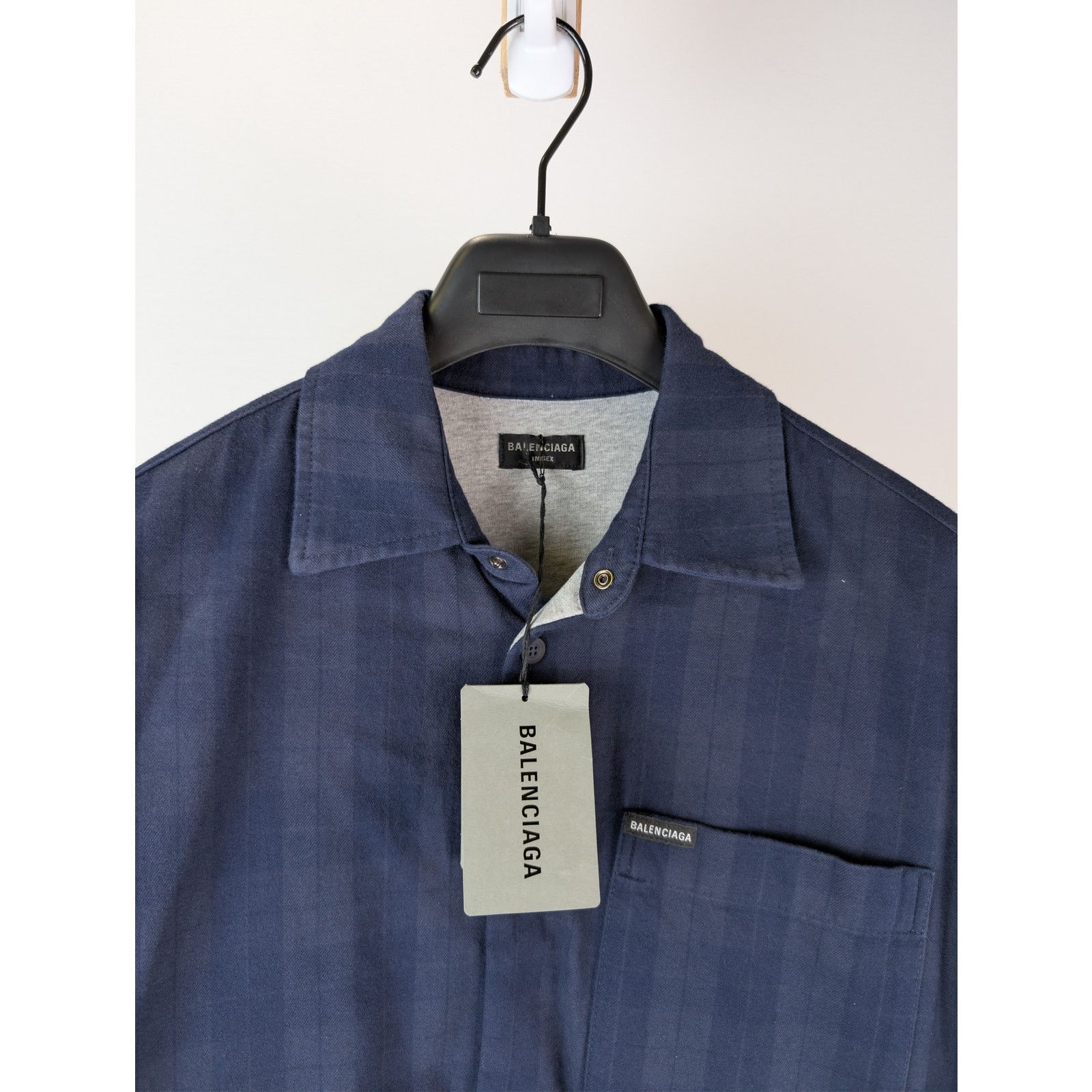 Balenciaga o1rshd1 Overdye Cotton Check Lined Shirt in Navy / Dark Navy Size US S / EU 44-46 / 1 - 7 Thumbnail