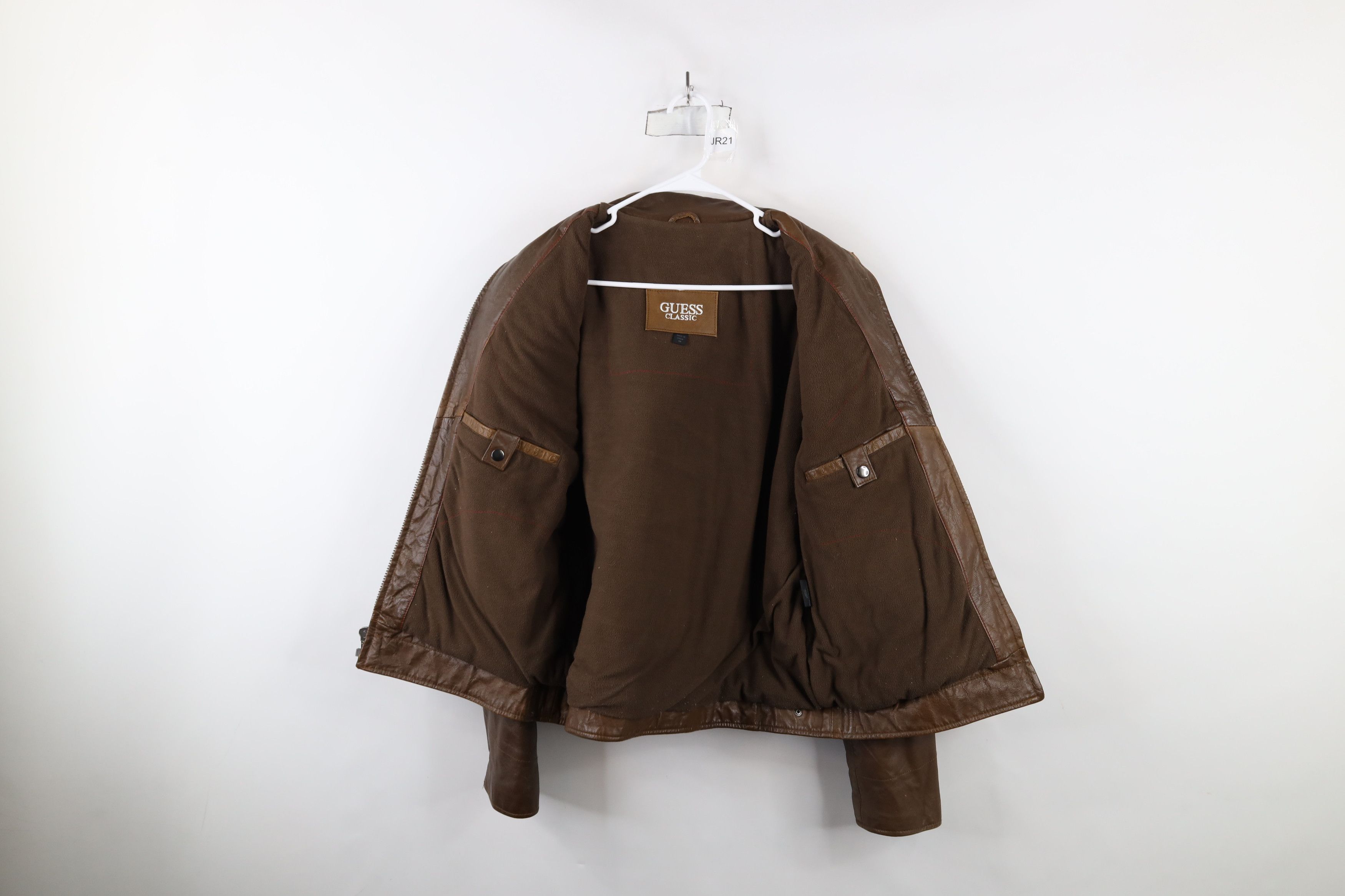 Guess × Vintage Vintage 90s Guess Lined Leather Bomber Jacket Brown Size US M / EU 48-50 / 2 - 9 Thumbnail