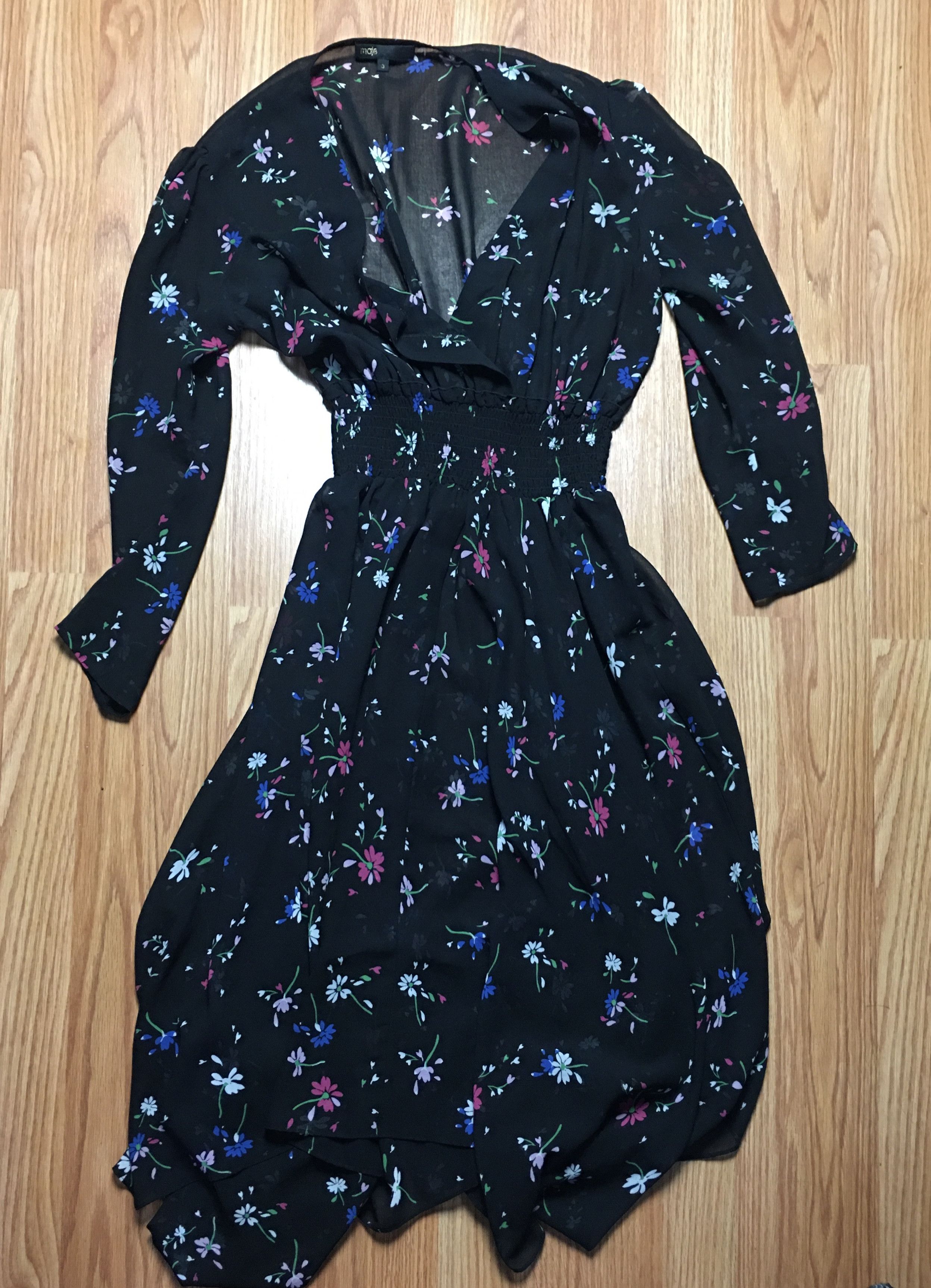 Maje MAJE Rayman Dress Women's 3/4 Sleeve Floral Print Size 3/L Size L / US 10 / IT 46 - 8 Thumbnail