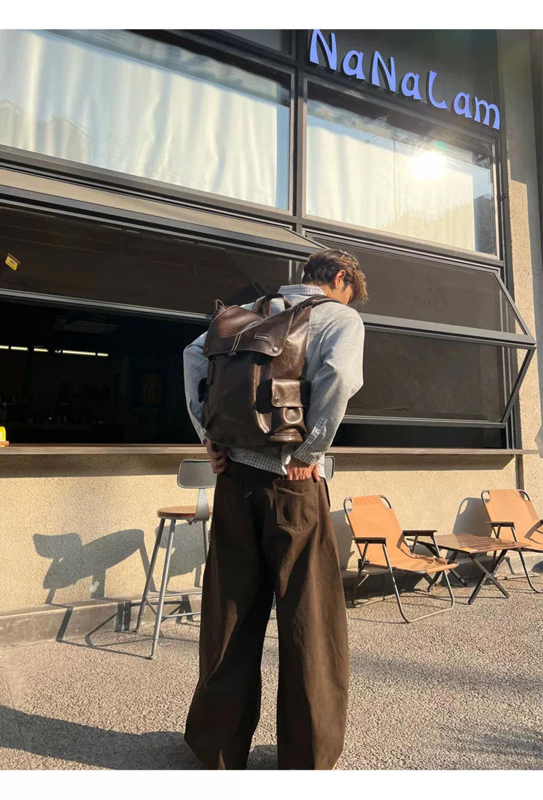 Leather Brown PU Leather Casual Backpack, Stylish Daypack Size ONE SIZE - 6 Thumbnail