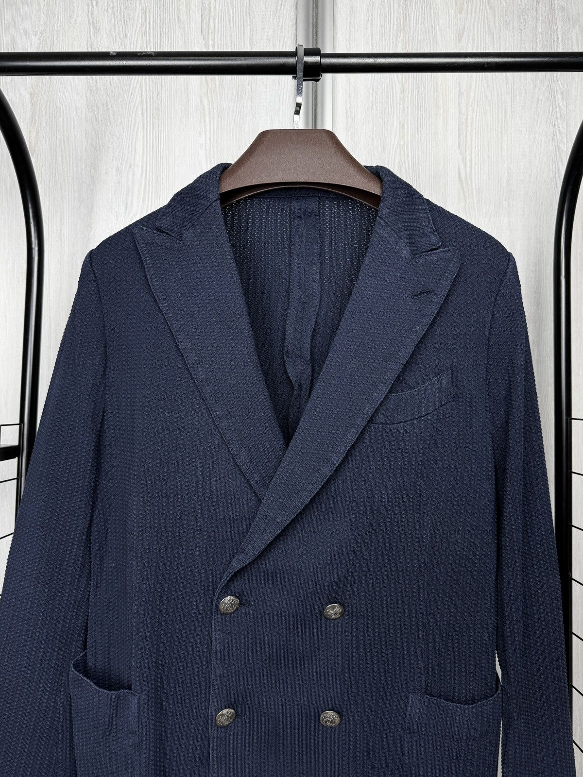 Lardini Lardini Double Breasted Knitted Cotton Blazer Navy Size 38R - 3 Thumbnail