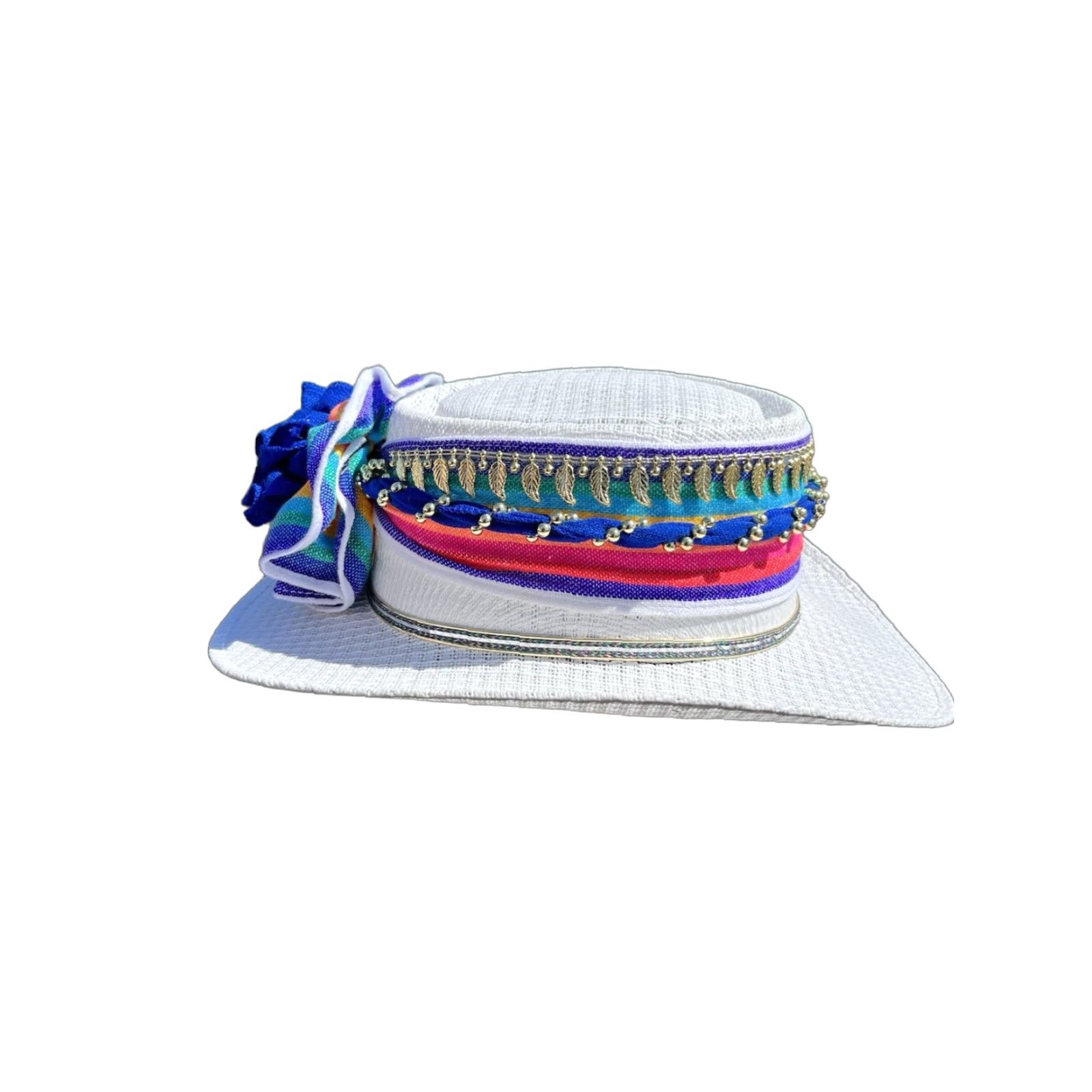 Vintage VINTAGE ARLOP Straw Hat Rainbow/gold Beaded Size 7 1/2 Mexico White Women Hat Size ONE SIZE - 1 Thumbnail