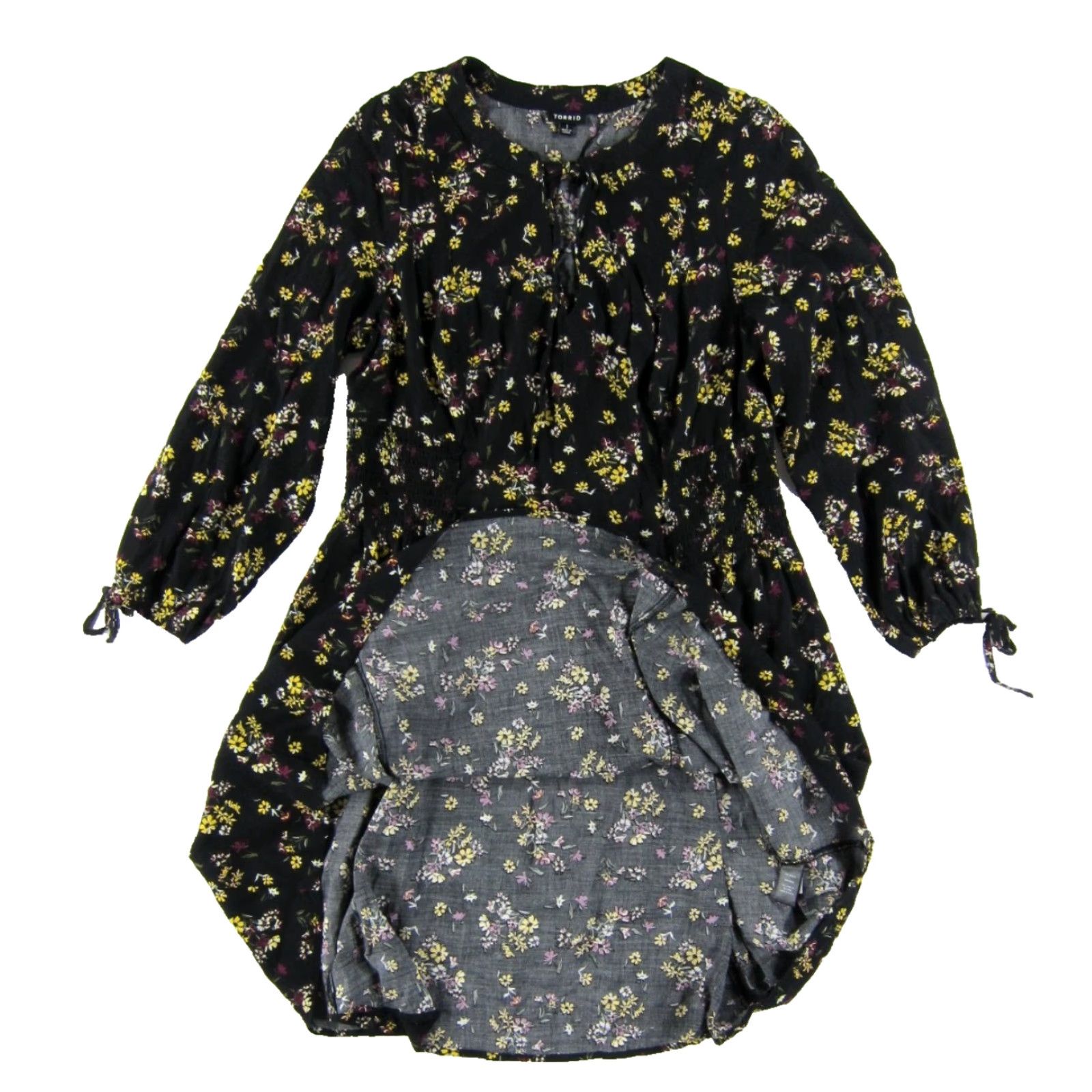 Torrid TORRID 100% Rayon Black Purple Yellow Floral Long Sleeve Tunic Smock Dress 1X Size XL / US 12-14 / IT 48-50 - 6 Thumbnail