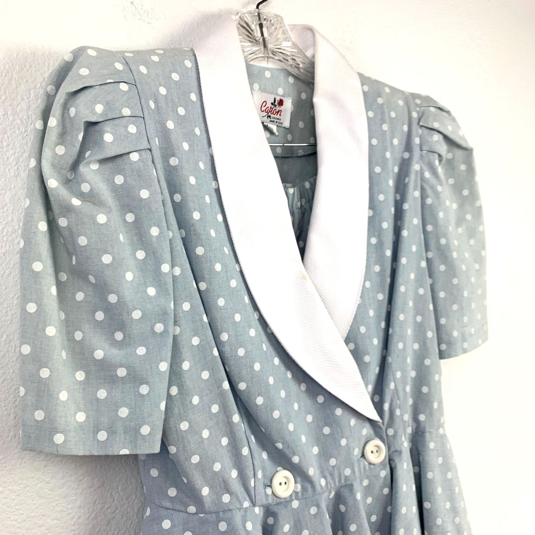 Vintage Vintage Caron Blue Gray White Polka Dot Skirt Shirt Outfit Set Size 10 Size L / US 10 / IT 46 - 2 Thumbnail