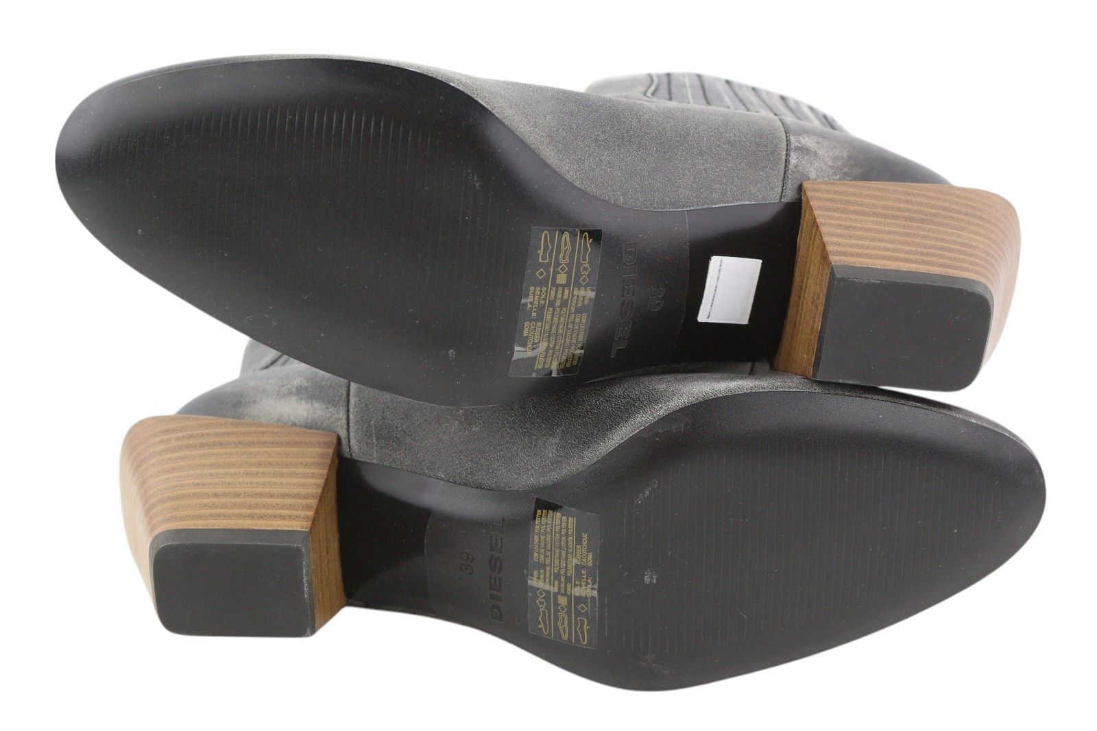 Diesel D-TEXANNE CH EU39 Grey Black Leather Almond Toe Boots 41121 Size US 8 / IT 38 - 3 Thumbnail