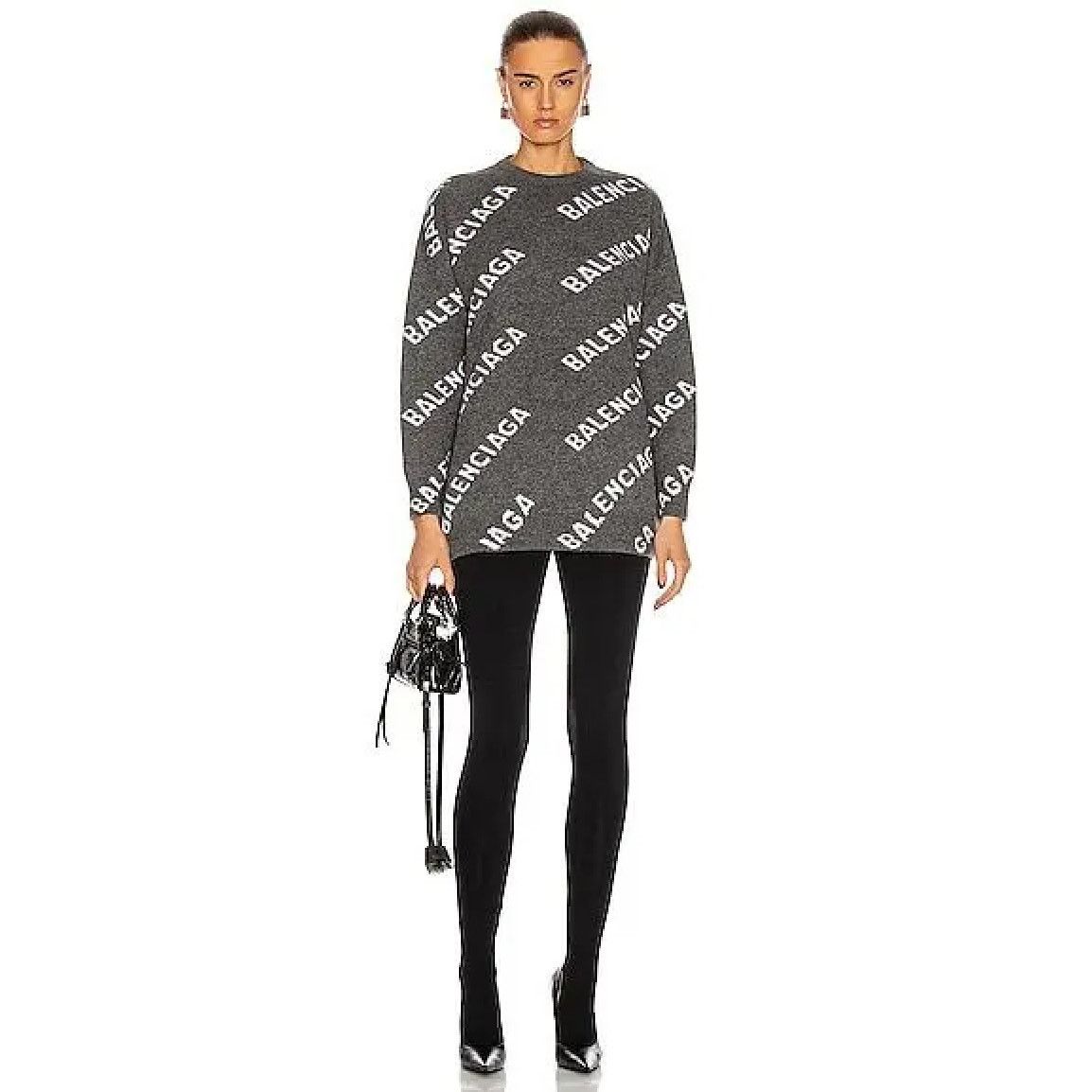 Crewneck Sweater Balenciaga Logo Sweater Grey Balenciaga Gray Long
