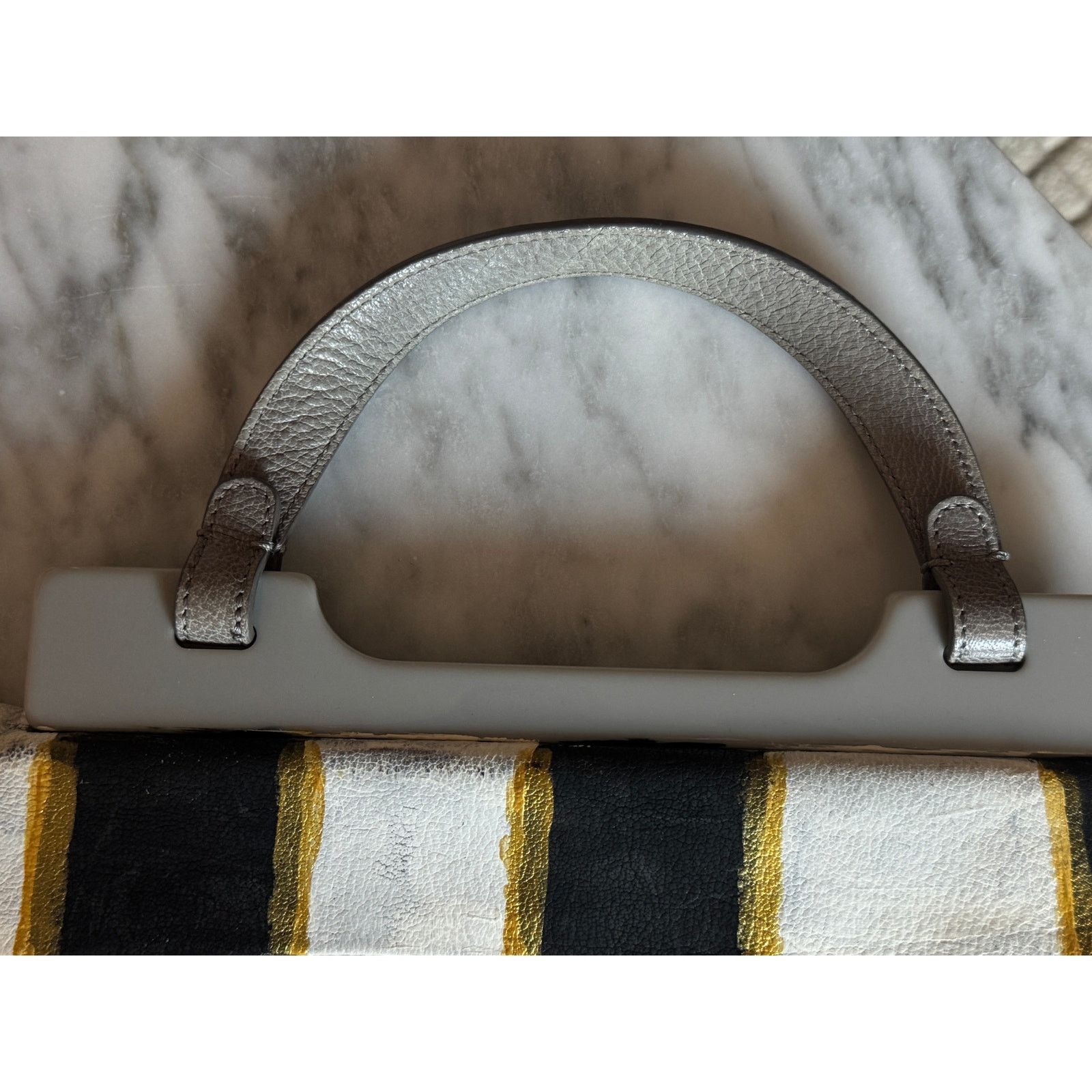 Marni Marni Hand-Painted Floral Stripe Grey Leather Bag Size ONE SIZE - 3 Thumbnail