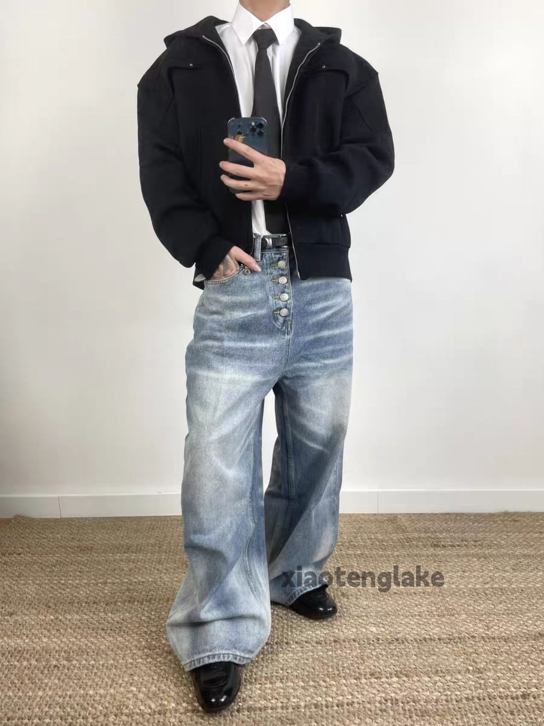 Jean Unisex washed faded loose baggy skate hiphop jeans Size US 28 / EU 44 - 5 Thumbnail