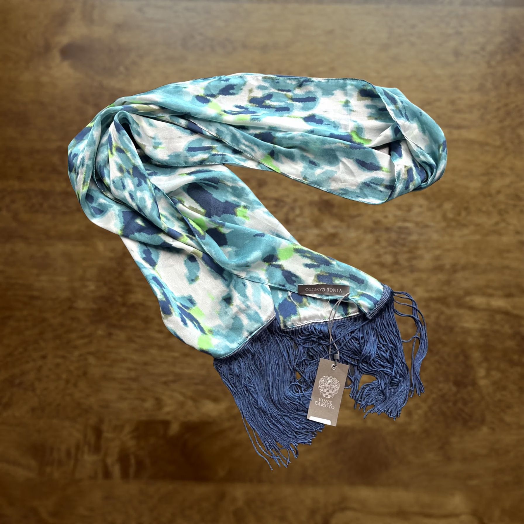 Vince Camuto Vince Camuto Scarf Womens One Size Blue Floral Chiffon Rectangle Tassel Fringe Size ONE SIZE - 1 Thumbnail