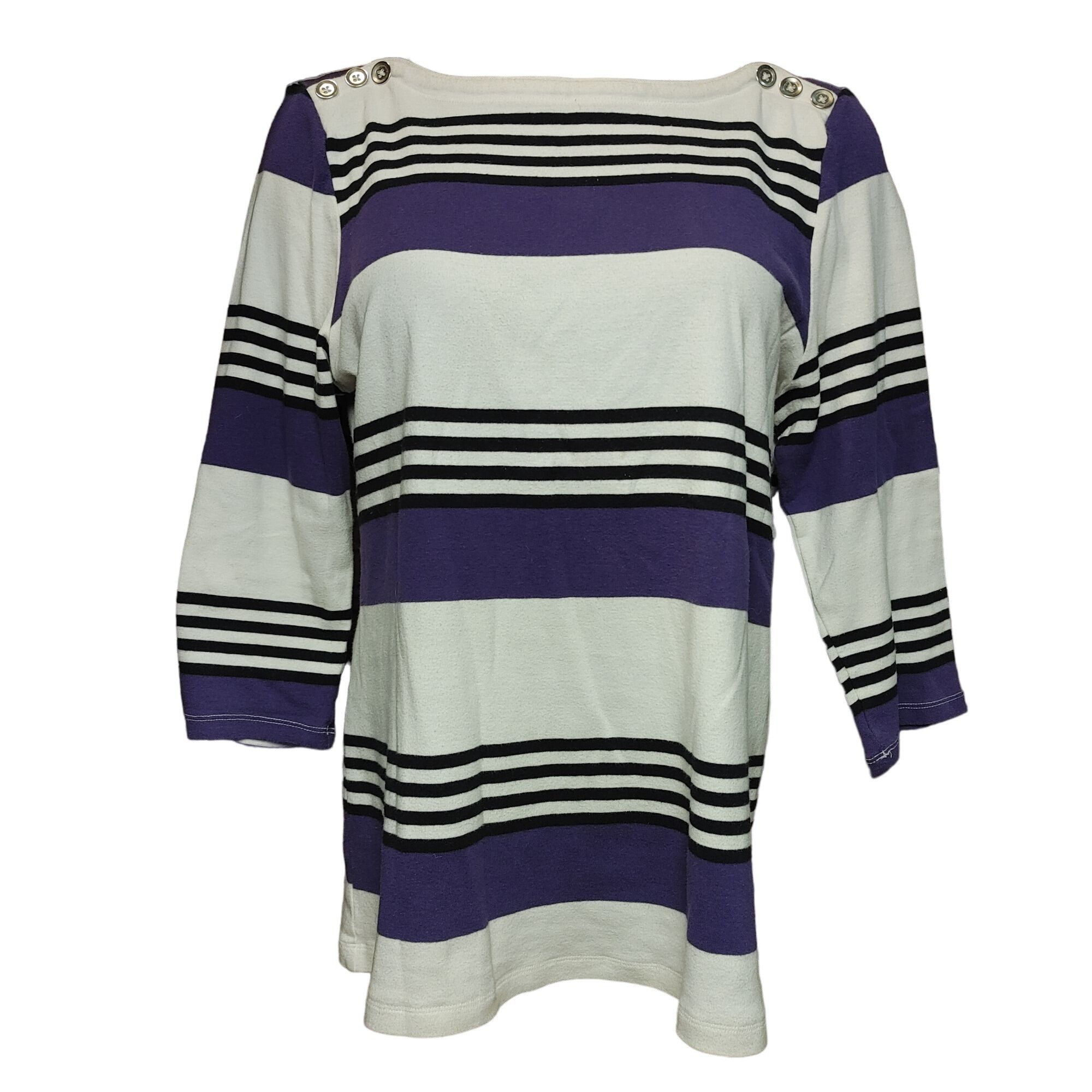 Croft & Barrow Croft & Barrow Women's Purple/White Striped Long Sleeve Bttn Size XL / US 12-14 / IT 48-50 - 1 Thumbnail