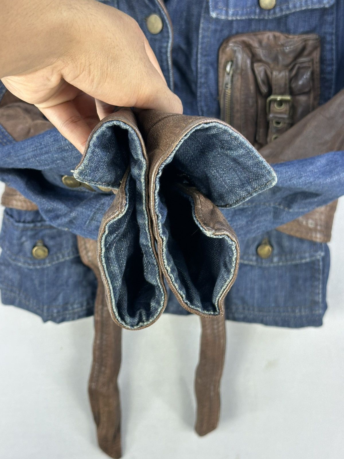 Le Grande Bleu (L.G.B.) Punk Goth Denim Leather Jacket by Evolution Size US S / EU 44-46 / 1 - 11 Thumbnail