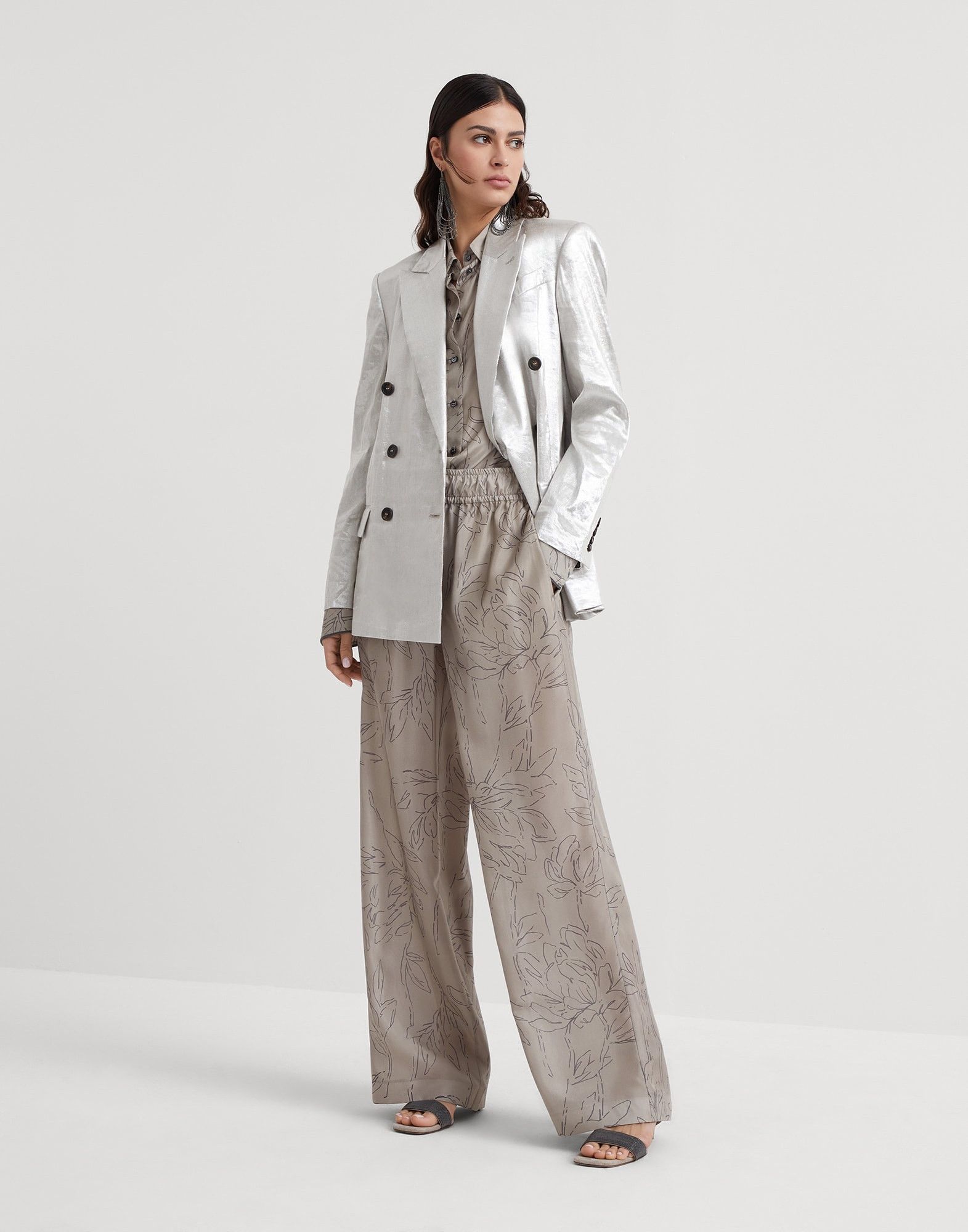 Brunello Cucinelli o1w1db10825 Woven Jacket Wool in Silver Size S / US 4 / IT 40 - 5 Thumbnail