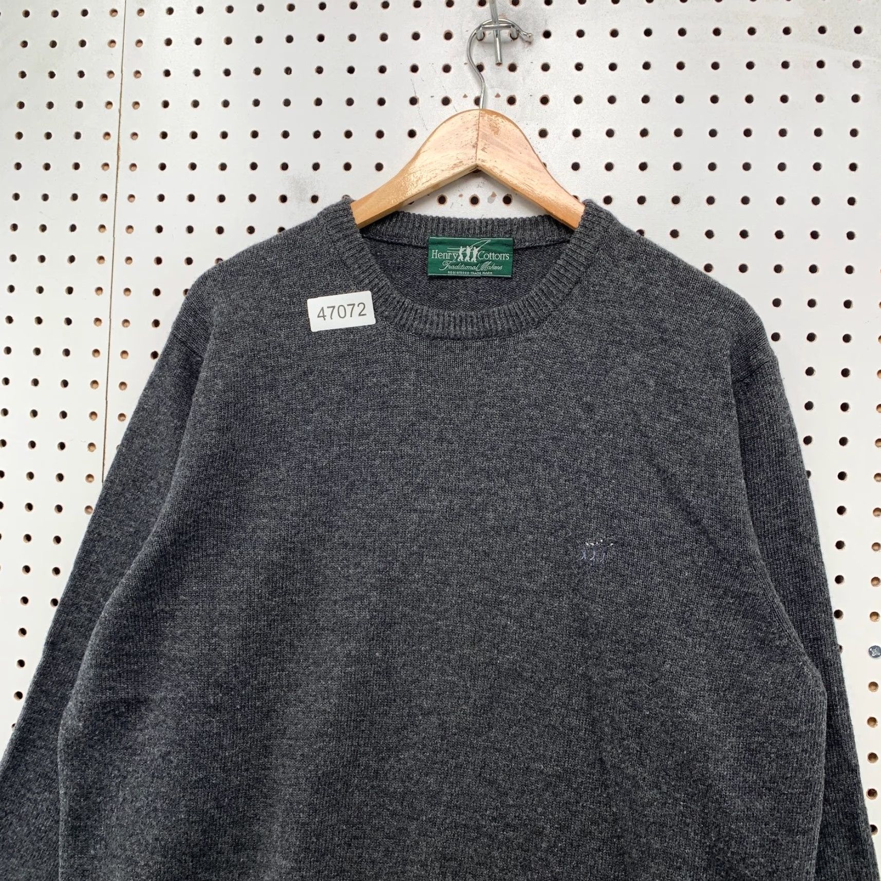 VINTAGE Henry Cotton Sweater Mens M Gray Merino Wool Crewneck Knit Pullover Winter Fall Italy 90s Mens