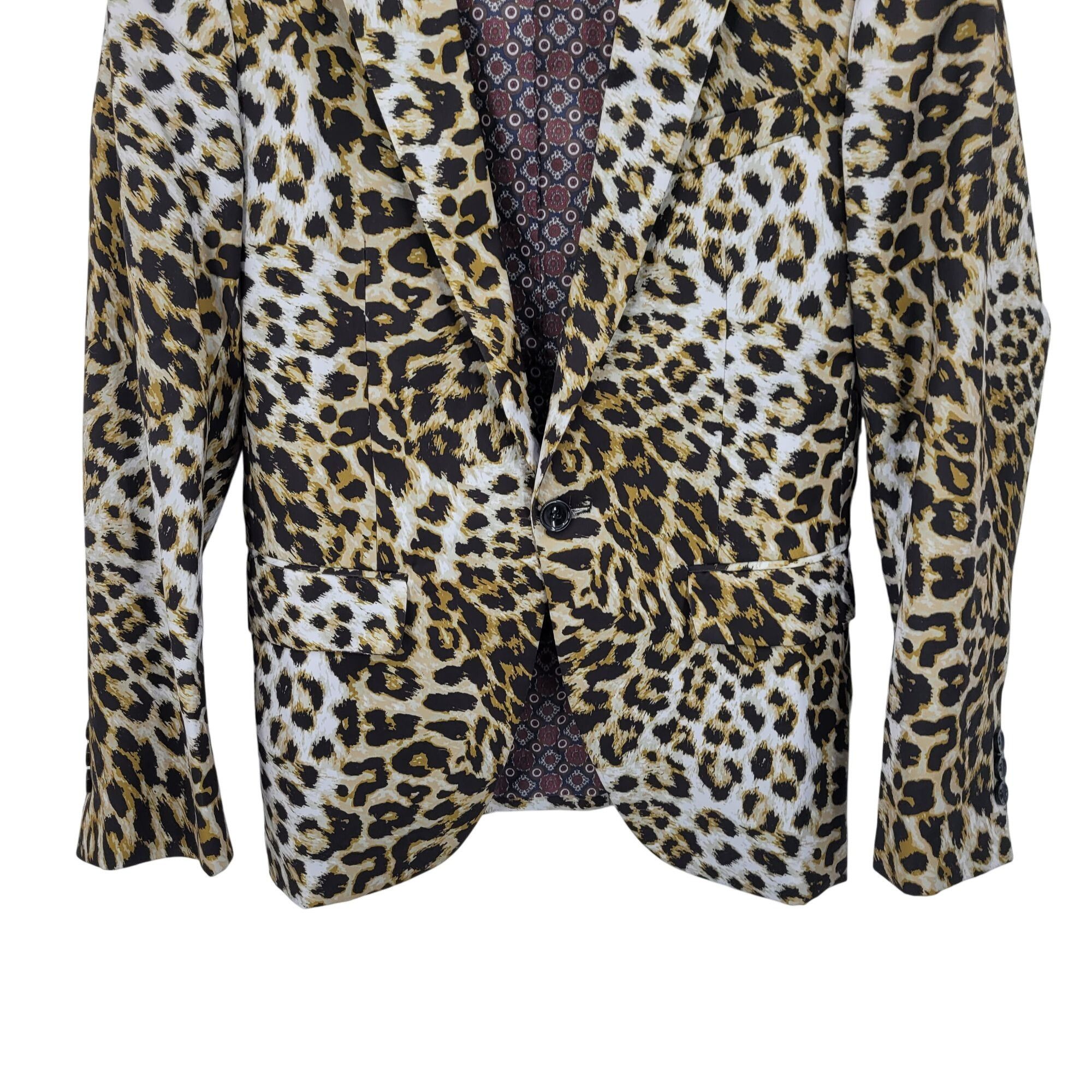 Other Leopard Print Mens Satin Blazer Jacket L/46 Single-Breasted Size 46R - 5 Thumbnail