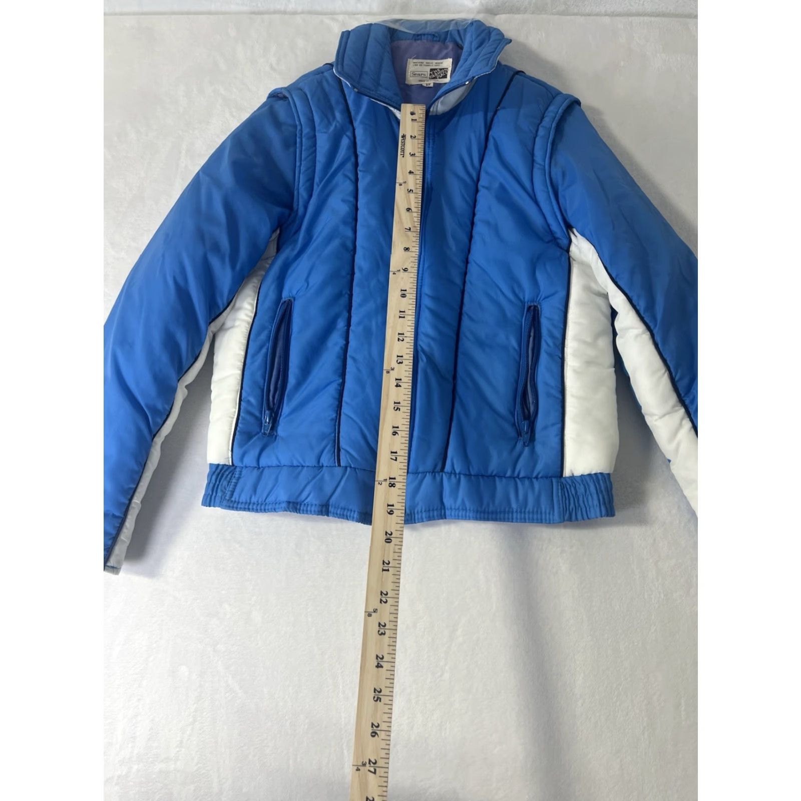 Sears VINTAGE Sears Windbreaker Jacket Blue Zip Up 80s 90s logo Removable Hood Packable Hood Zipper Pockets Water Resistant Wind-Resistant Mid-Length Size M / US 6-8 / IT 42-44 - 3 Thumbnail