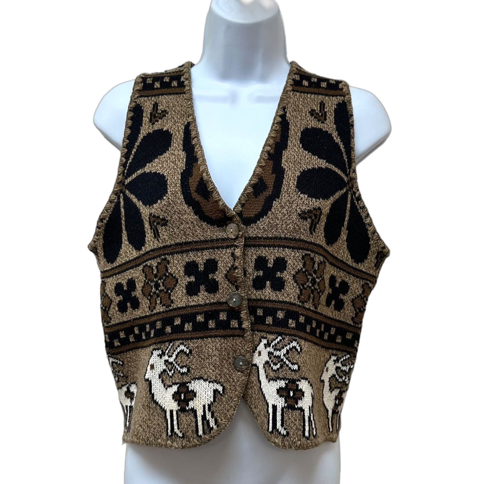 Vintage VINTAGE Wool Blend Knit Vest Button Front Hippy Ethnic Reindeer Size S/M Womens Size S / US 4 / IT 40 - 1 Thumbnail