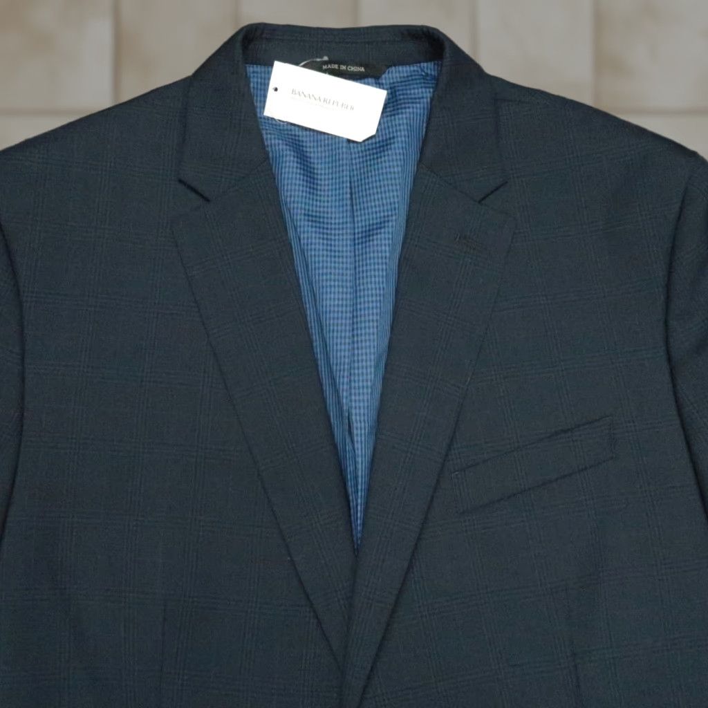 Banana Republic Banana Republic Blazer Men 44L Blue Plaid Wool Tailored Fit Long Single-Breasted Jacket Vintage No Size 44R - 1 Thumbnail