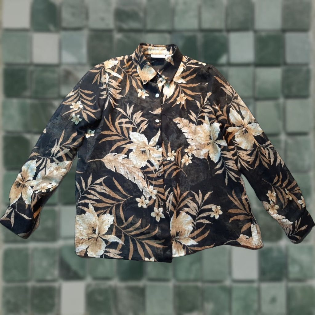 Vintage Alfred Dunner Button Down Top Womens Size 10 Black Floral Sheer Polyester Size XL / US 12-14 / IT 48-50 - 1 Thumbnail